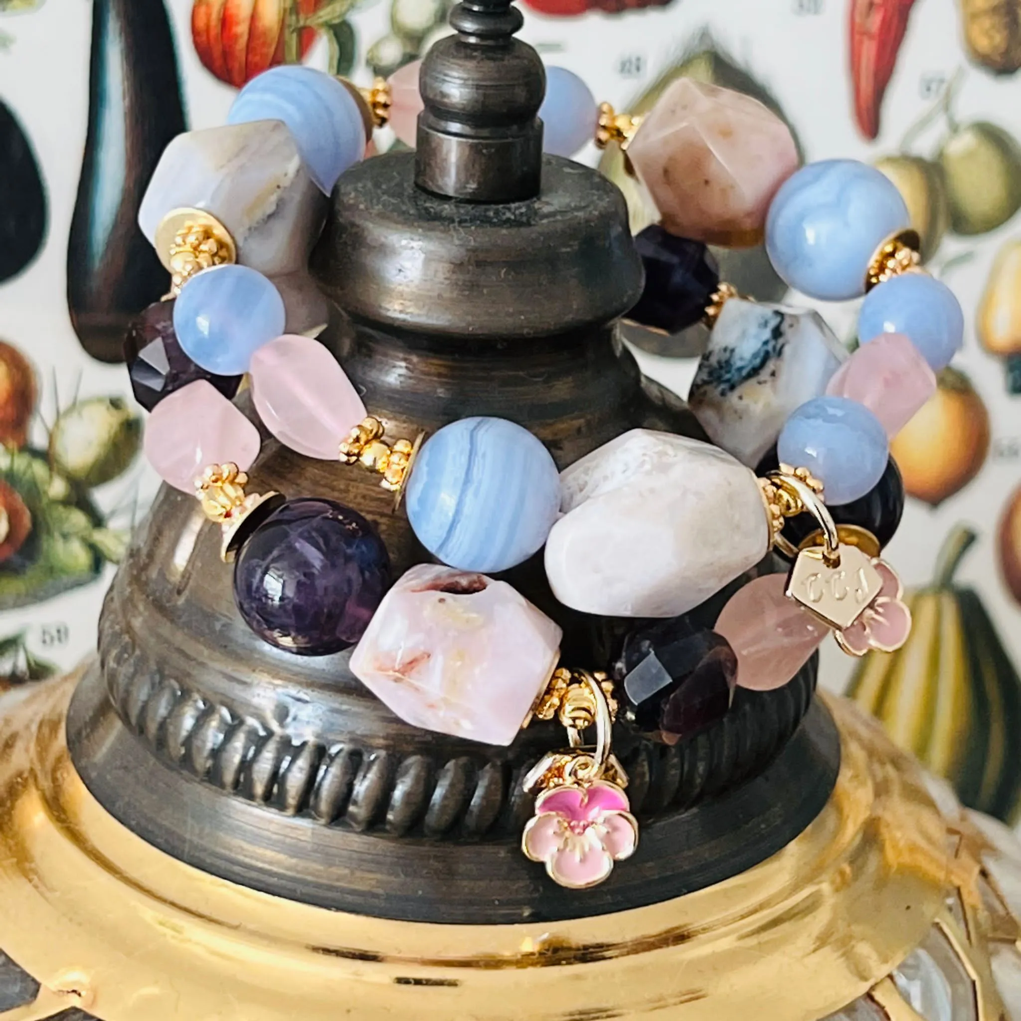 Raw Peruvian Pink Opal, Amethyst & Rose Quartz Bracelet