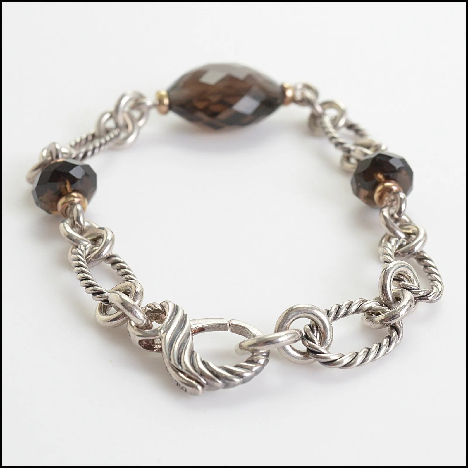 RDC14240 Authentic DAVID YURMAN Sterling Silver Smokey Topaz Cable Link Bracelet