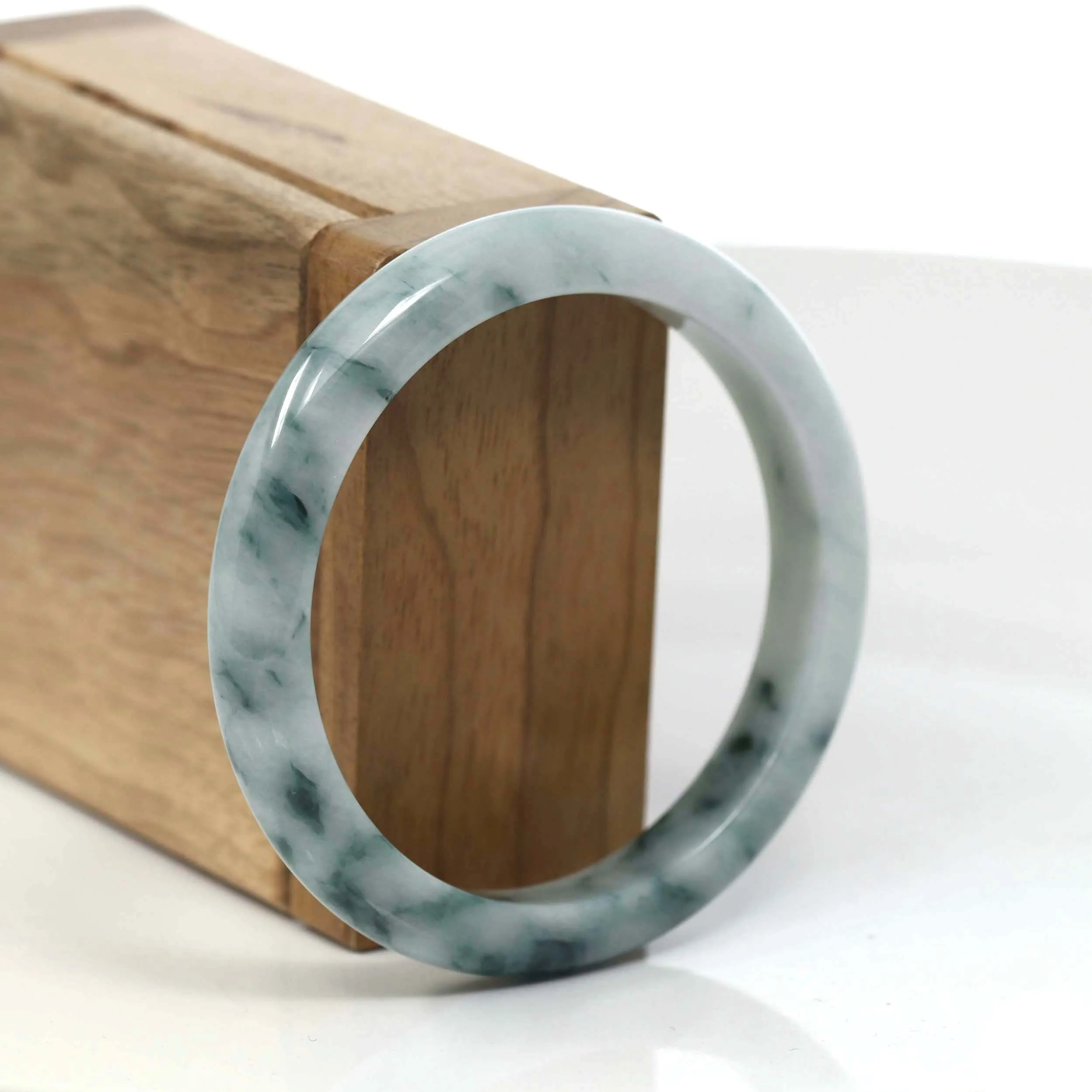 RealJade® Co. Blue-Green Classic Real Jadeite Jade Bangle Bracelet (55.65mm) #T082