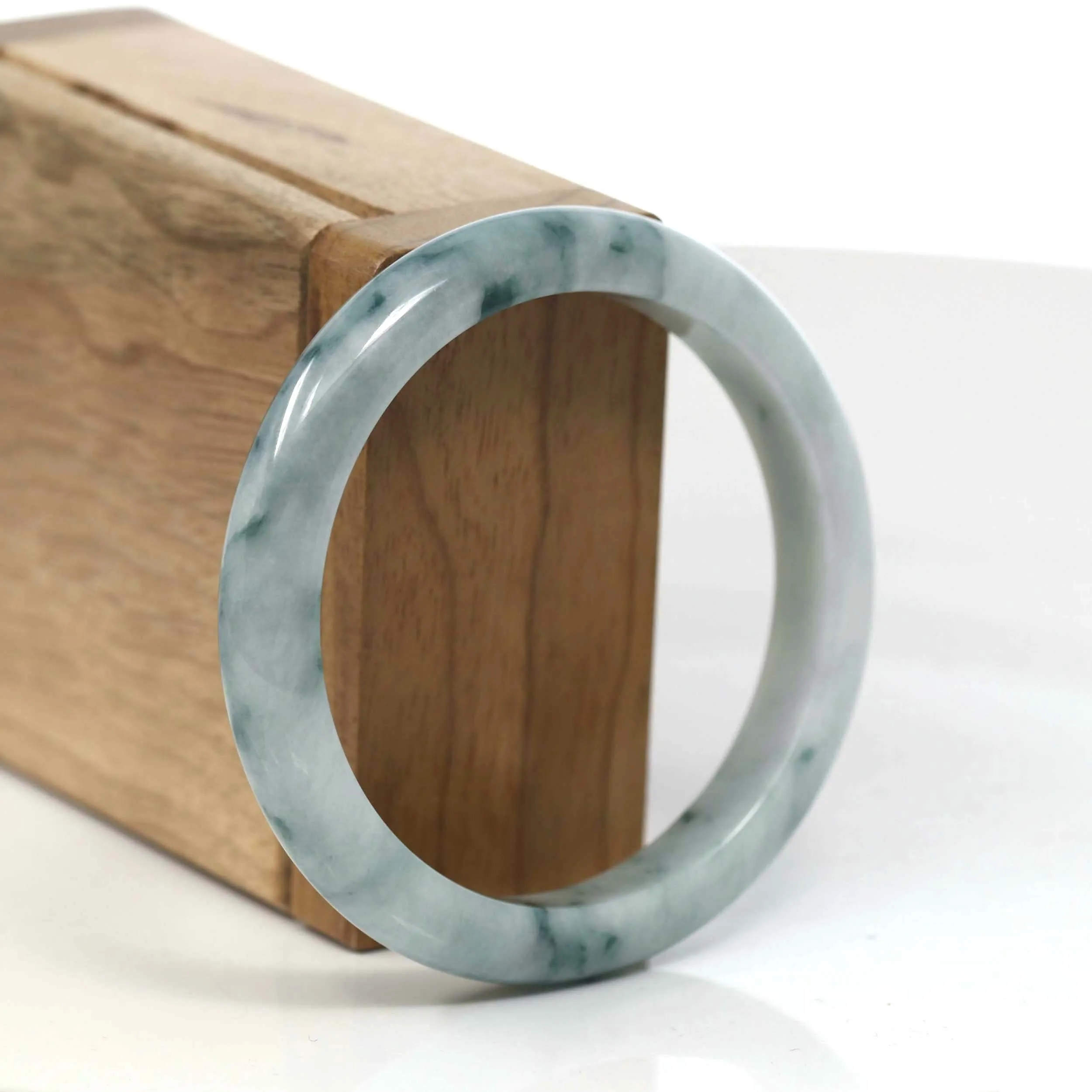 RealJade® Co. Blue-Green Classic Real Jadeite Jade Bangle Bracelet (55.65mm) #T082
