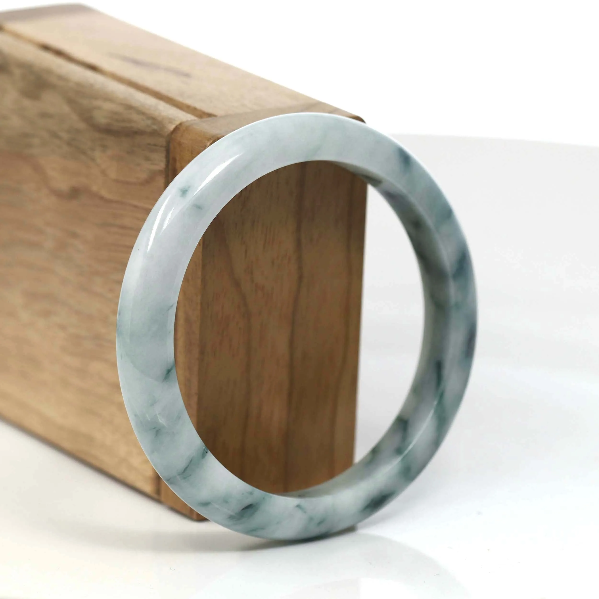 RealJade® Co. Blue-Green Classic Real Jadeite Jade Bangle Bracelet (55.65mm) #T082