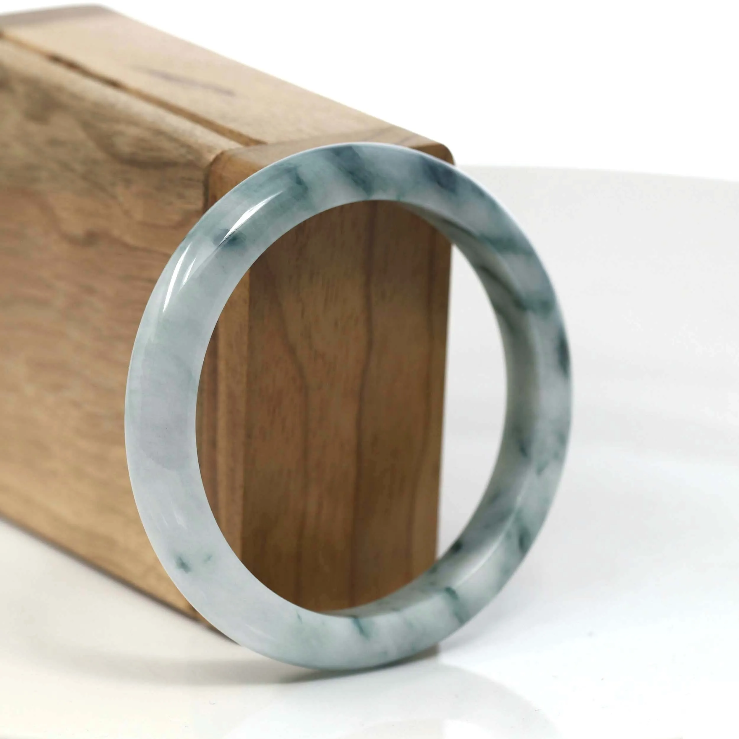 RealJade® Co. Blue-Green Classic Real Jadeite Jade Bangle Bracelet (55.65mm) #T082