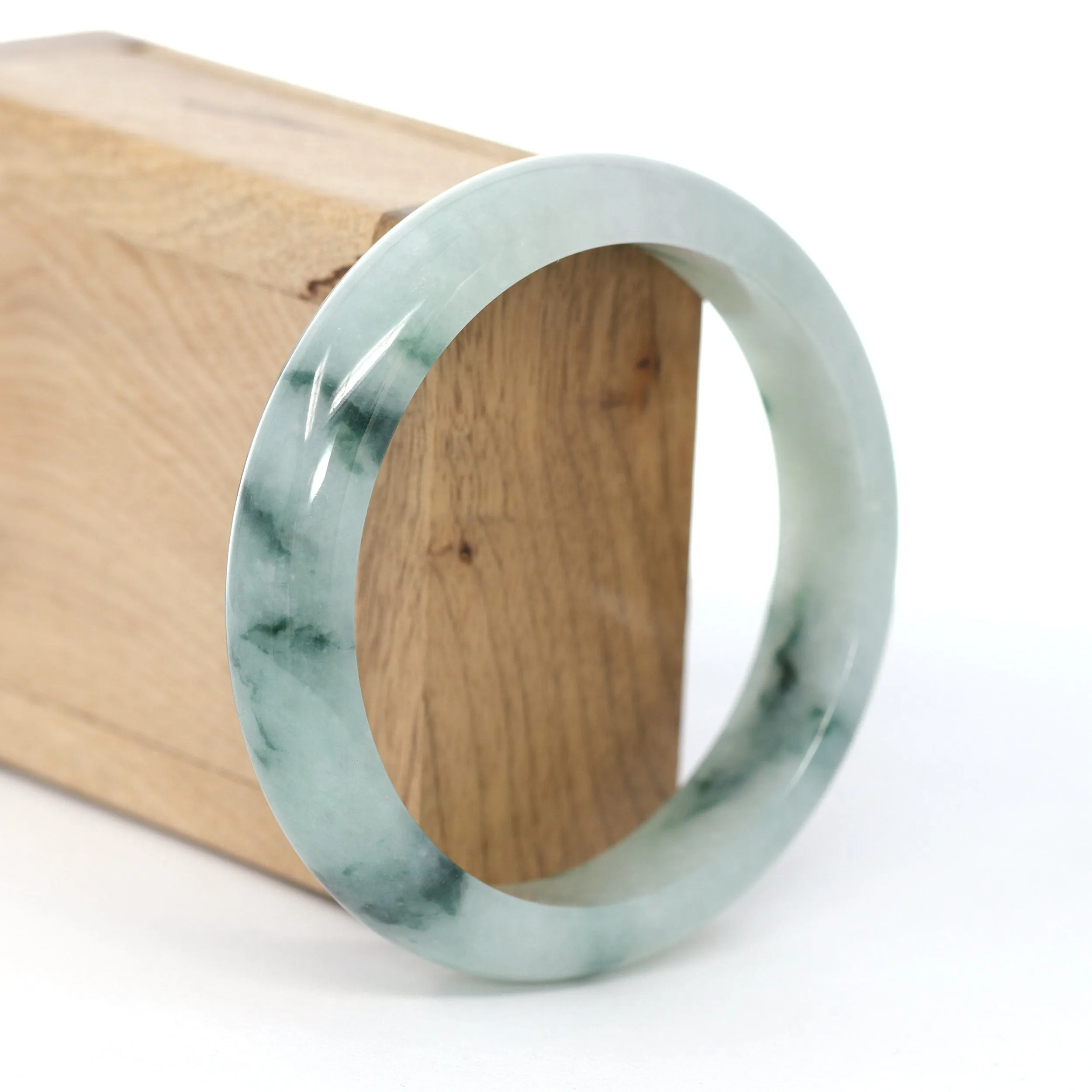 RealJade® Co. Genuine Burmese Ice Blue-Green Jadeite Jade Bangle Bracelet (60.96 mm )#593