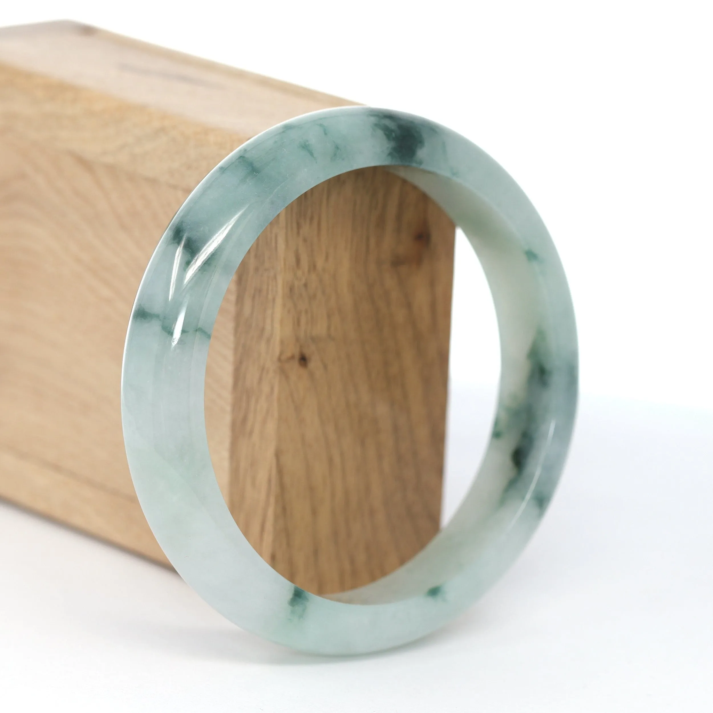 RealJade® Co. Genuine Burmese Ice Blue-Green Jadeite Jade Bangle Bracelet (60.96 mm )#593