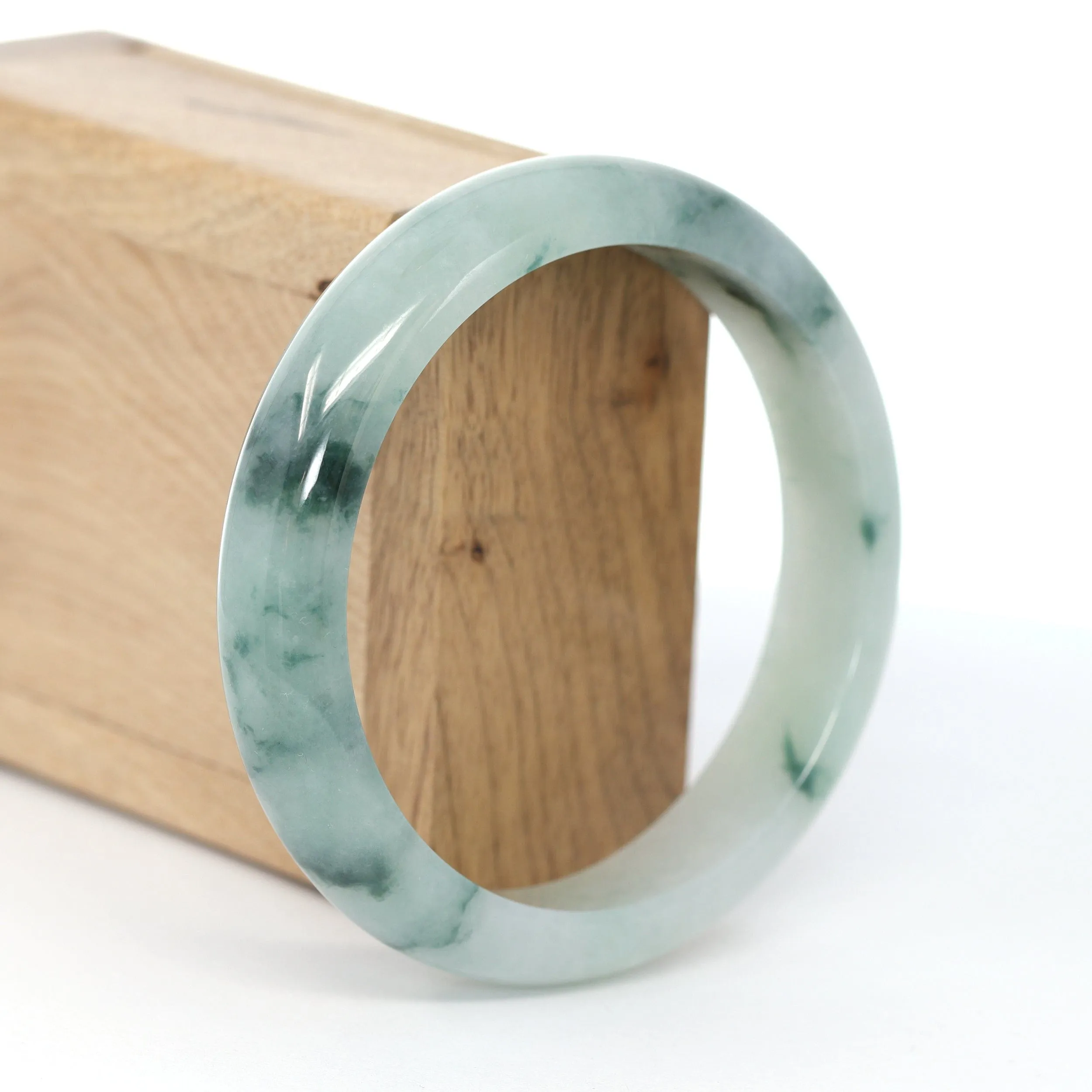 RealJade® Co. Genuine Burmese Ice Blue-Green Jadeite Jade Bangle Bracelet (60.96 mm )#593