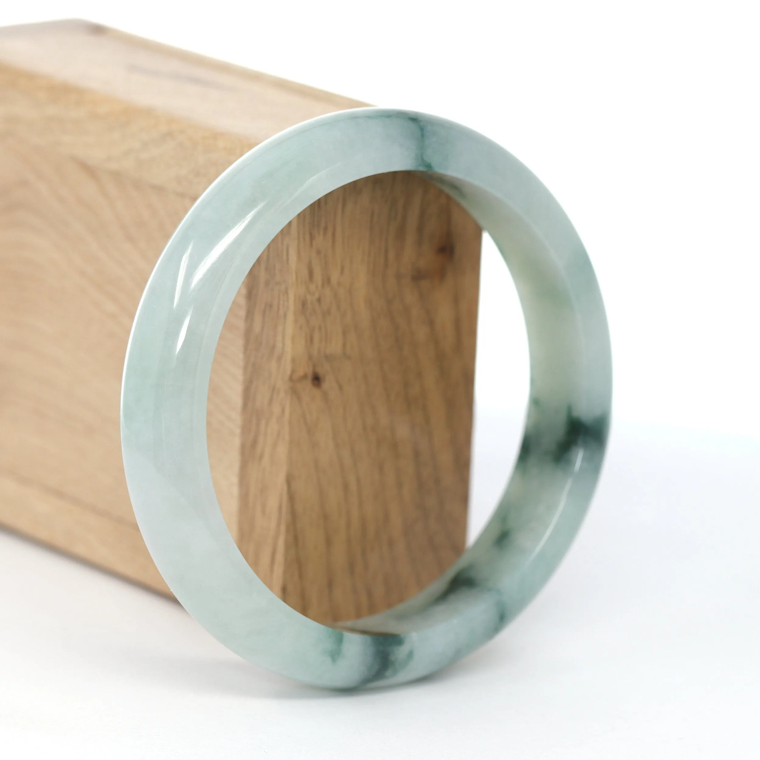 RealJade® Co. Genuine Burmese Ice Blue-Green Jadeite Jade Bangle Bracelet (60.96 mm )#593