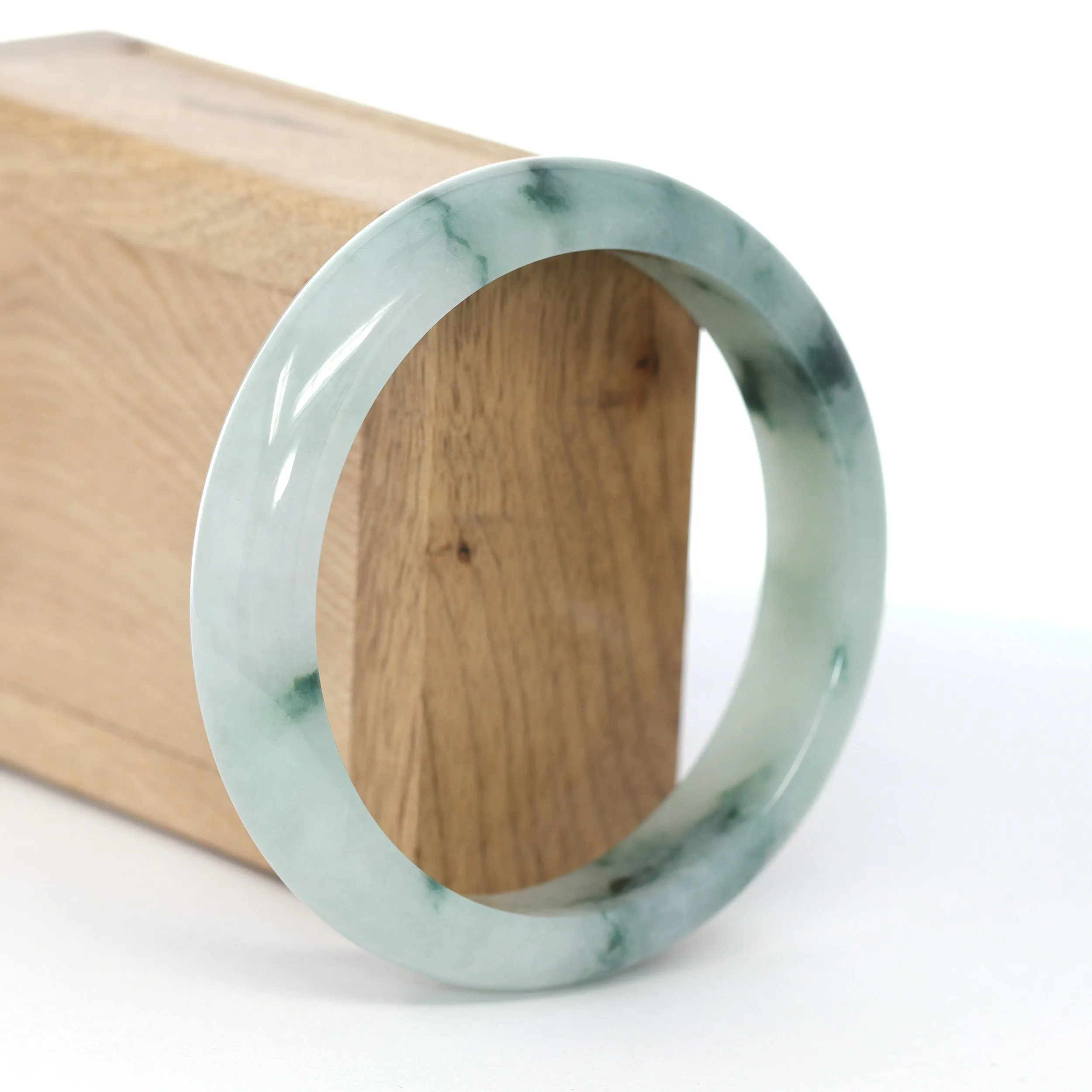 RealJade® Co. Genuine Burmese Ice Blue-Green Jadeite Jade Bangle Bracelet (60.96 mm )#593
