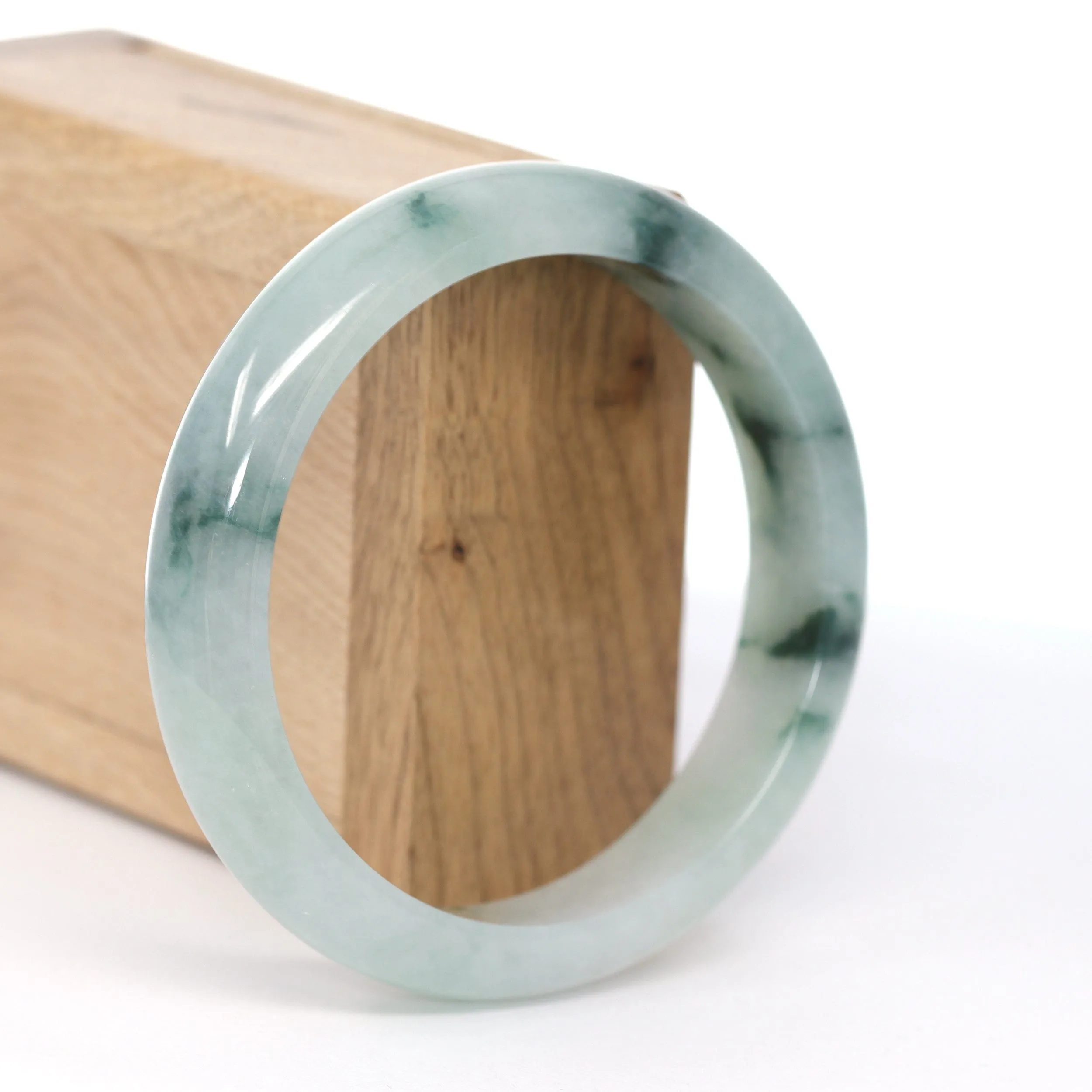 RealJade® Co. Genuine Burmese Ice Blue-Green Jadeite Jade Bangle Bracelet (60.96 mm )#593