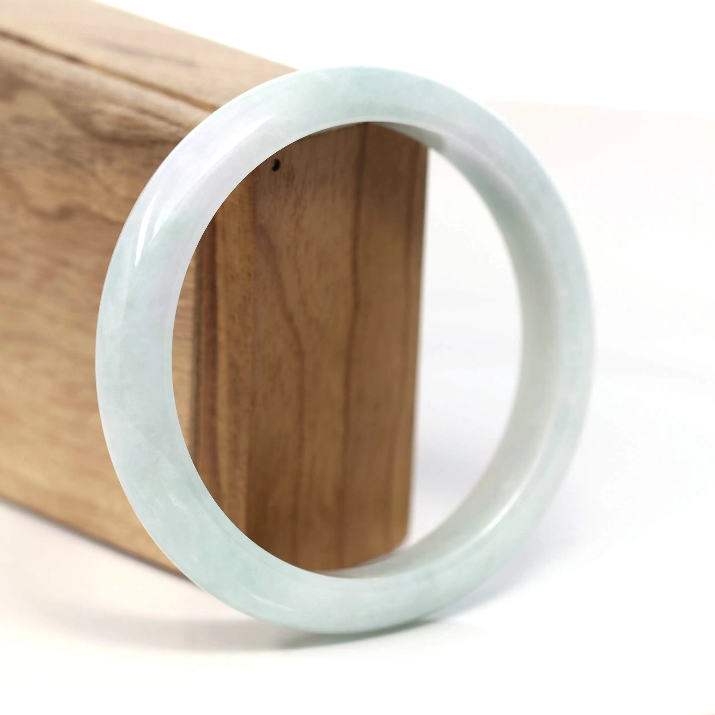RealJade® Co. Genuine White & Green Burmese Jadeite Jade Bangle Bracelet (62.67mm) #T216