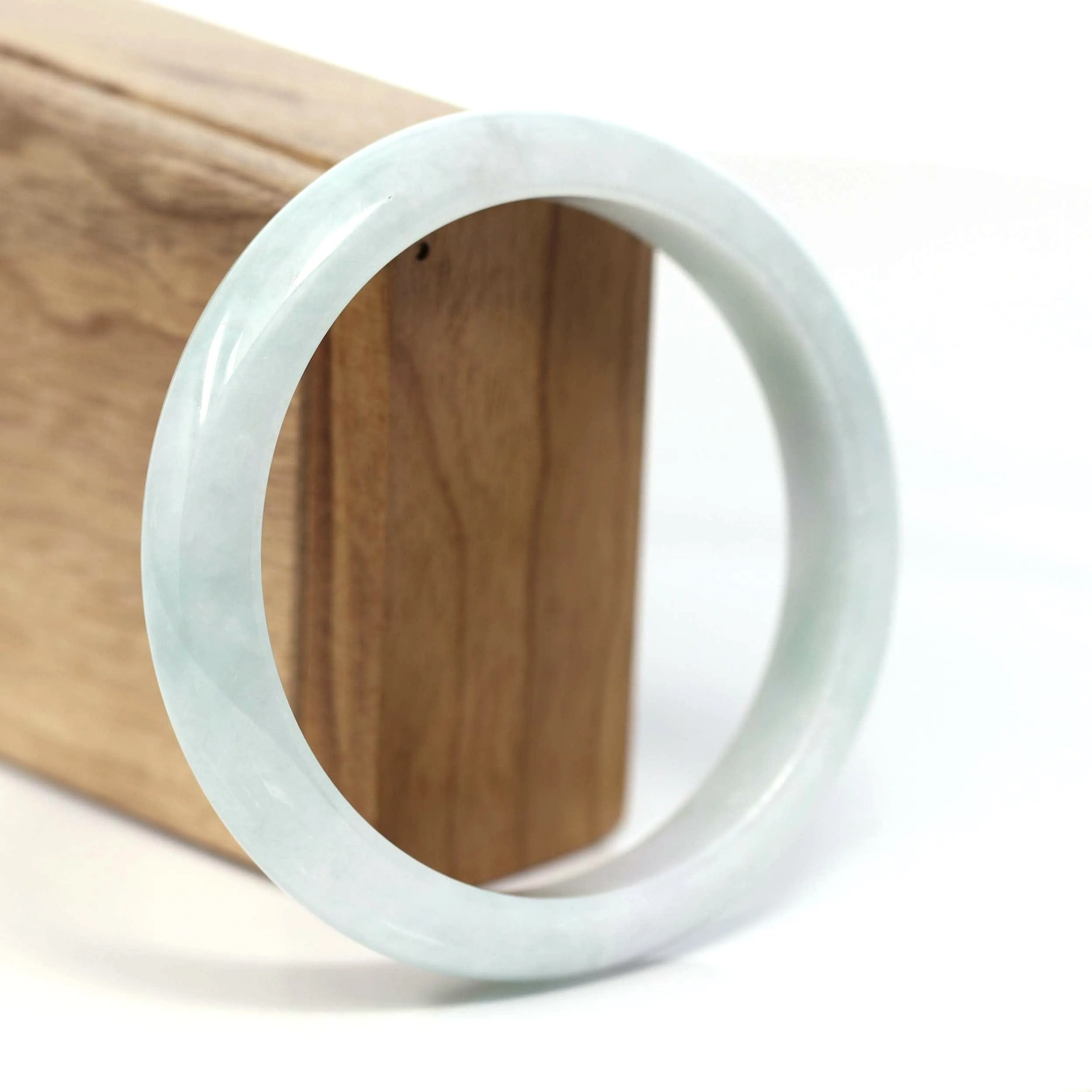 RealJade® Co. Genuine White & Green Burmese Jadeite Jade Bangle Bracelet (62.67mm) #T216
