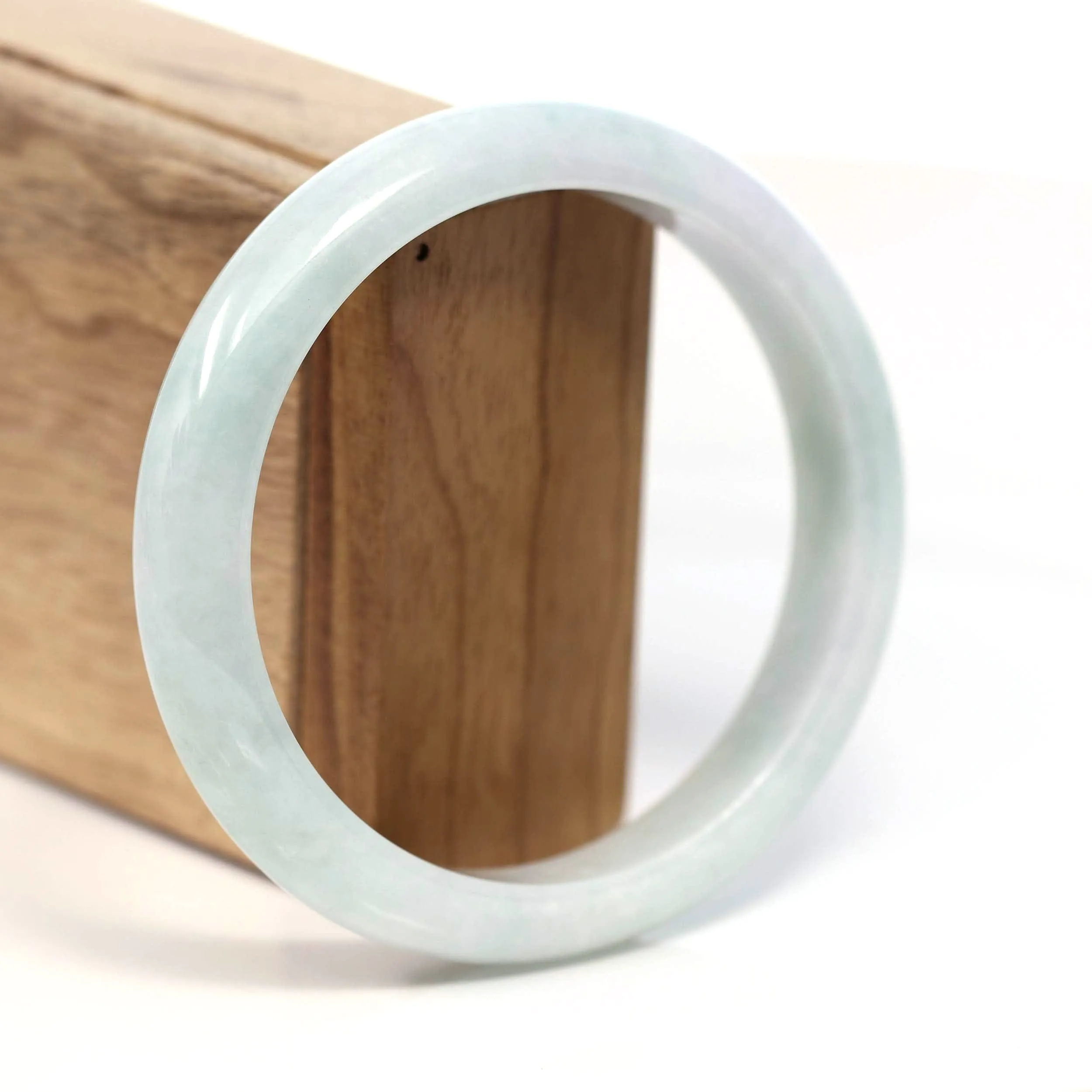 RealJade® Co. Genuine White & Green Burmese Jadeite Jade Bangle Bracelet (62.67mm) #T216
