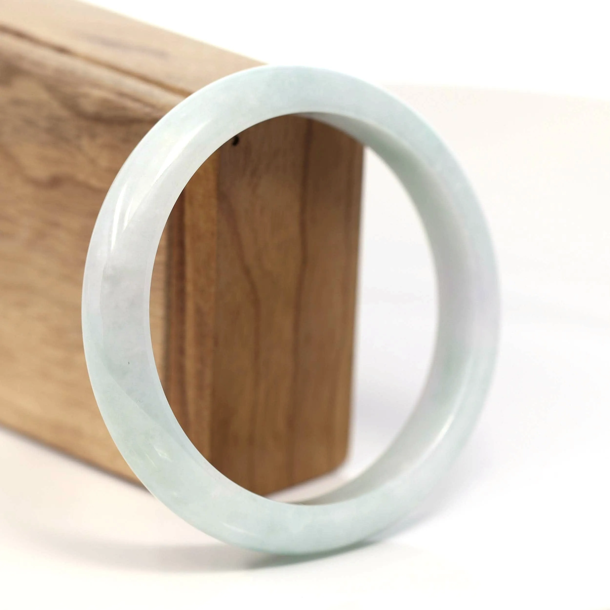 RealJade® Co. Genuine White & Green Burmese Jadeite Jade Bangle Bracelet (62.67mm) #T216