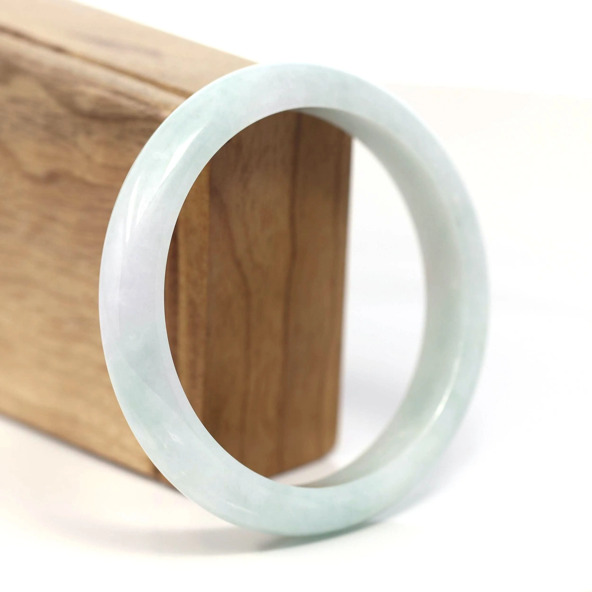 RealJade® Co. Genuine White & Green Burmese Jadeite Jade Bangle Bracelet (62.67mm) #T216