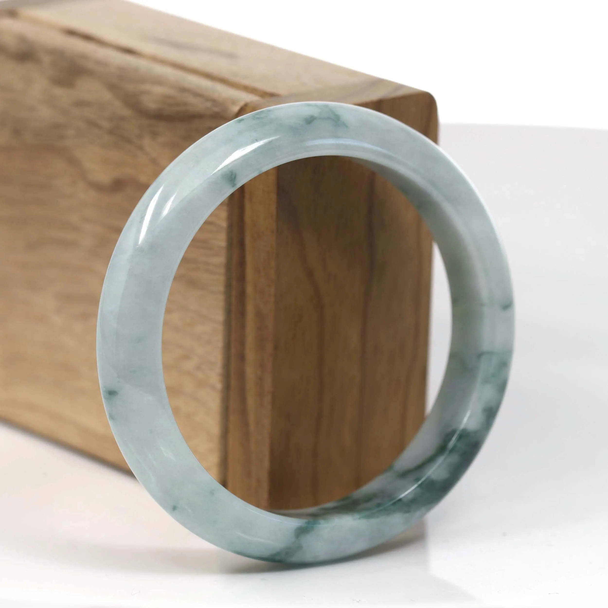RealJade® Co. Natural Burmese Blue-green Jadeite Jade Bangle Bracelet (55.68mm)#T153