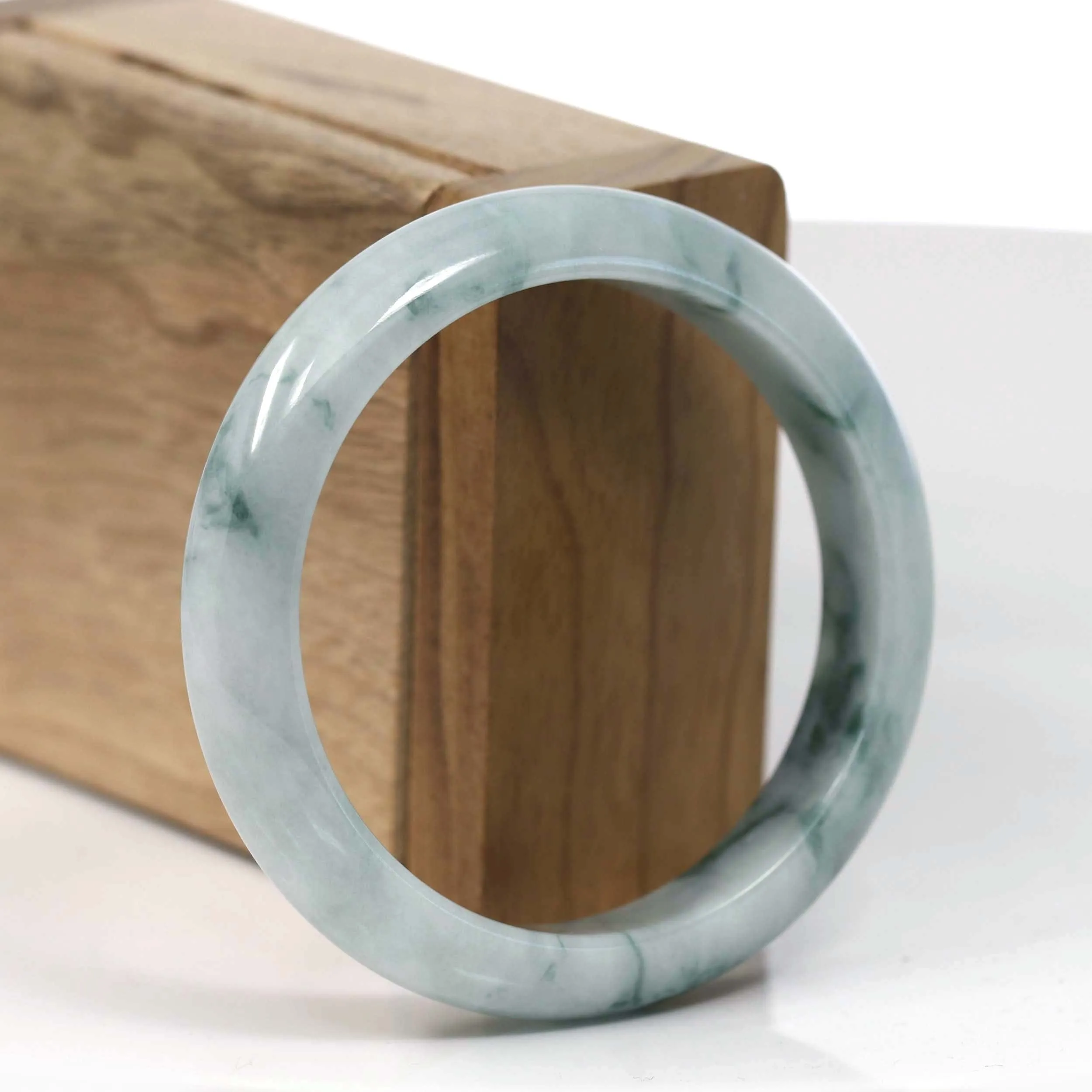 RealJade® Co. Natural Burmese Blue-green Jadeite Jade Bangle Bracelet (55.68mm)#T153