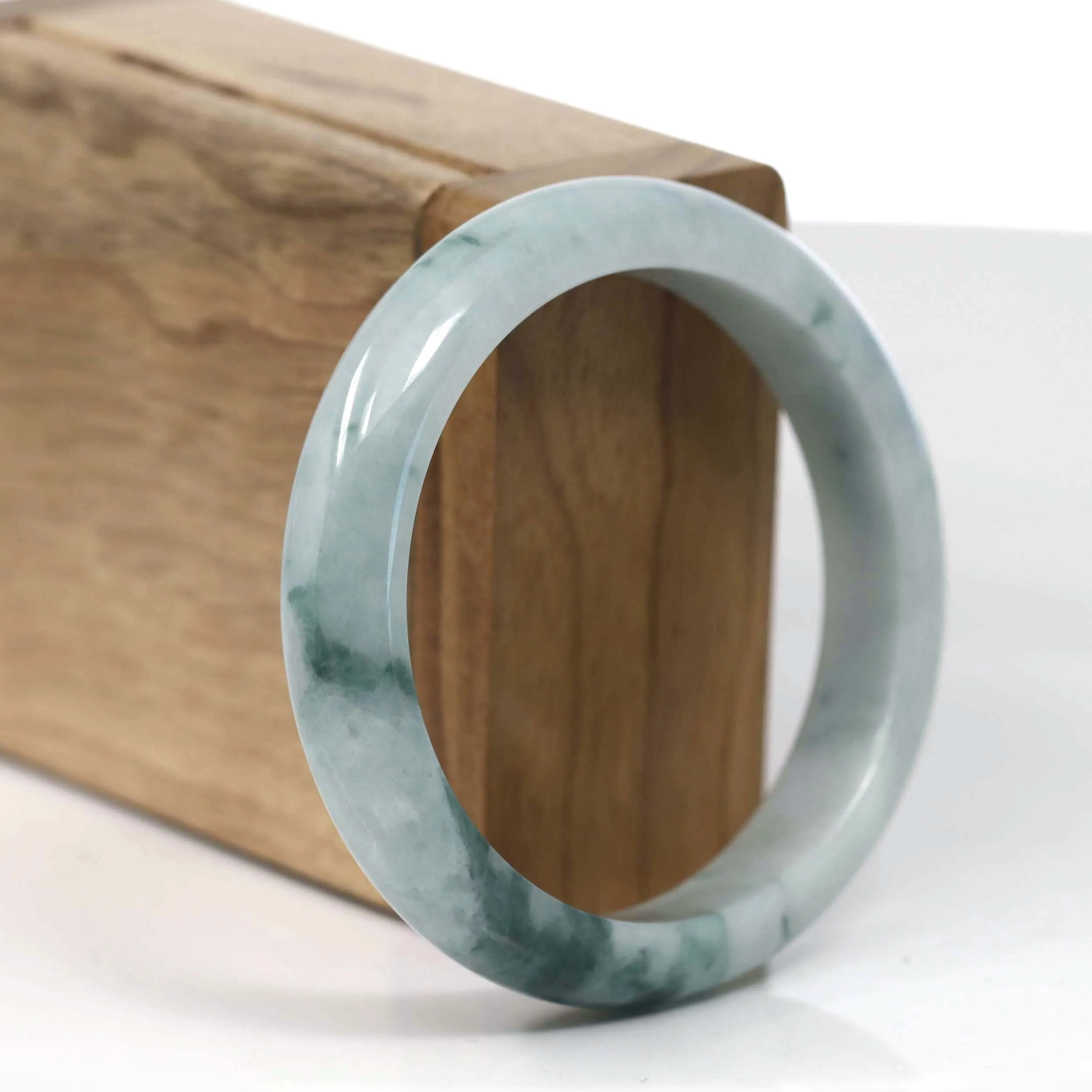 RealJade® Co. Natural Burmese Blue-green Jadeite Jade Bangle Bracelet (55.68mm)#T153