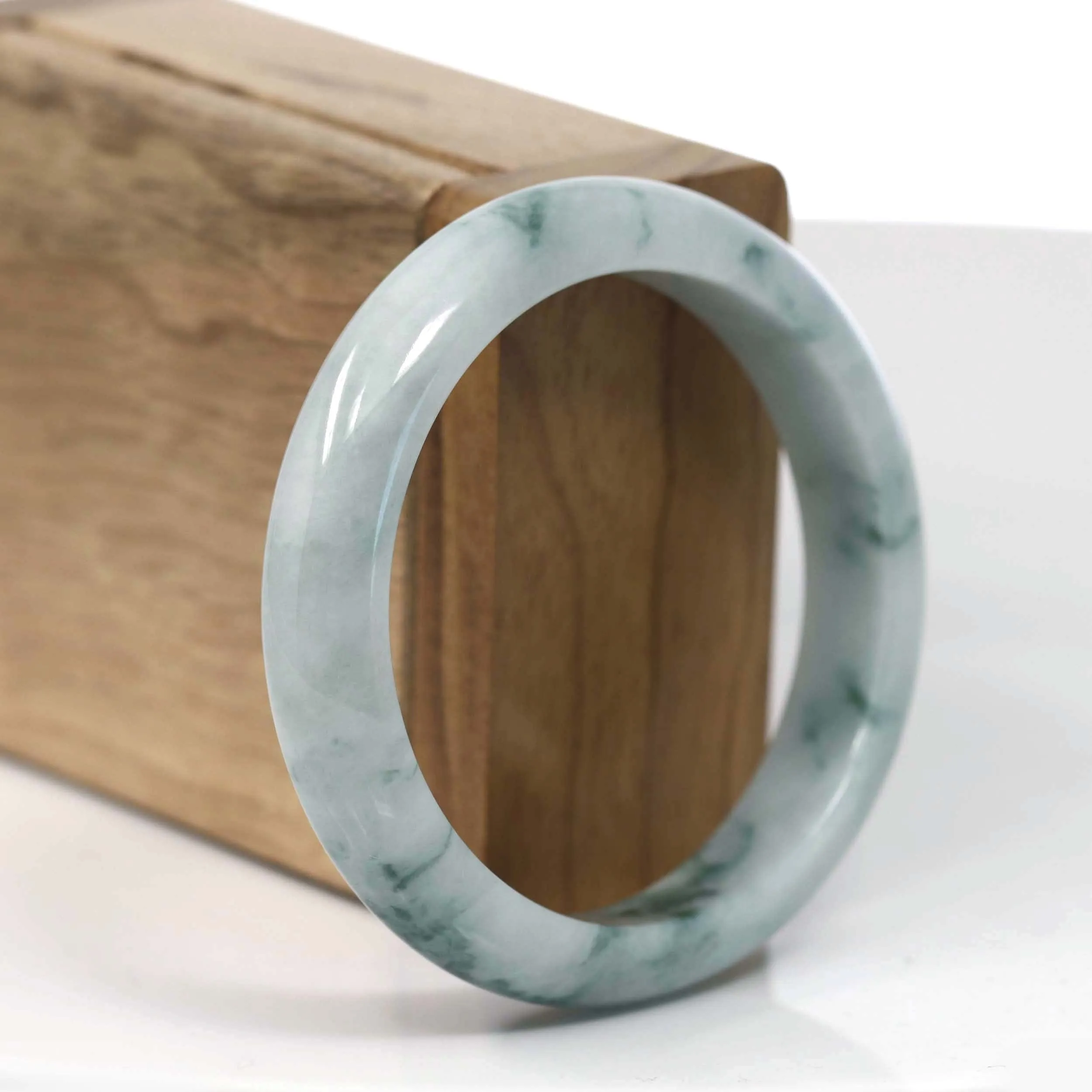 RealJade® Co. Natural Burmese Blue-green Jadeite Jade Bangle Bracelet (55.68mm)#T153