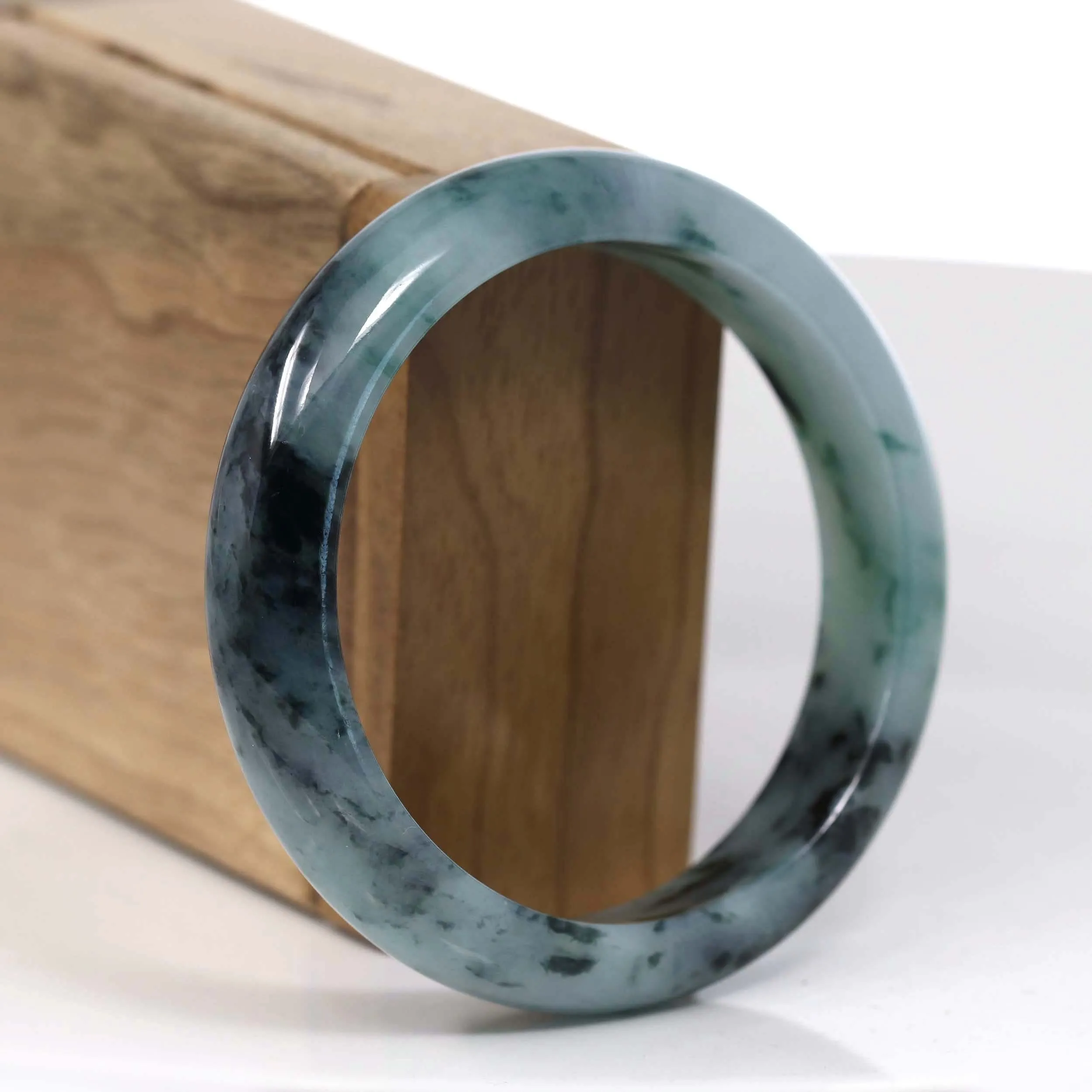 RealJade® Co. Natural Burmese Blue-green Jadeite Jade Bangle Bracelet (57.86mm)#T141