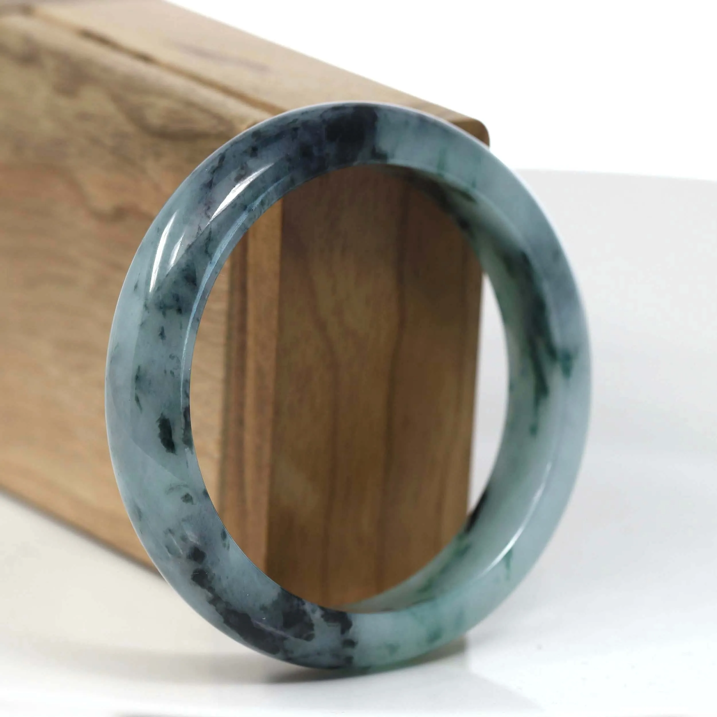 RealJade® Co. Natural Burmese Blue-green Jadeite Jade Bangle Bracelet (57.86mm)#T141