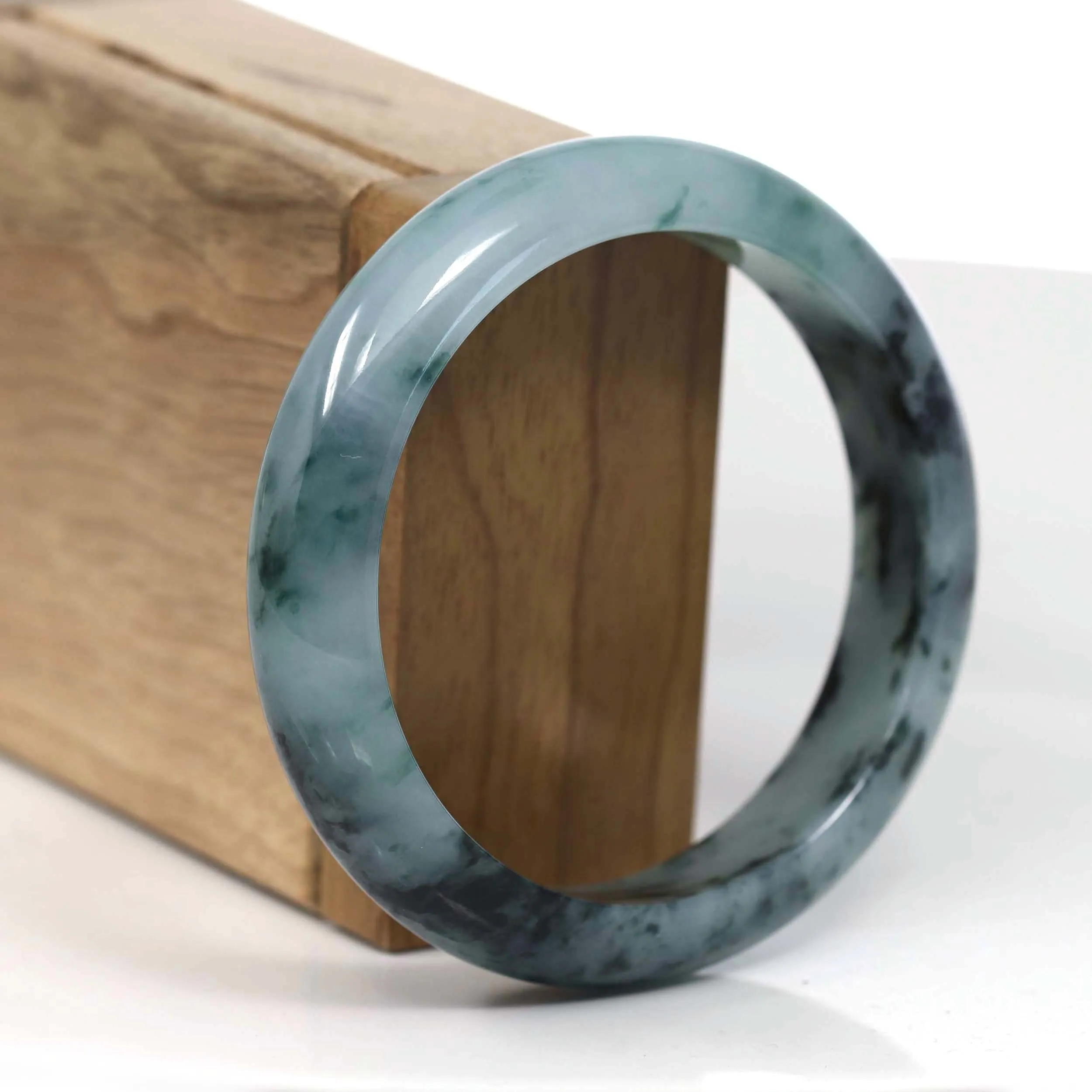 RealJade® Co. Natural Burmese Blue-green Jadeite Jade Bangle Bracelet (57.86mm)#T141