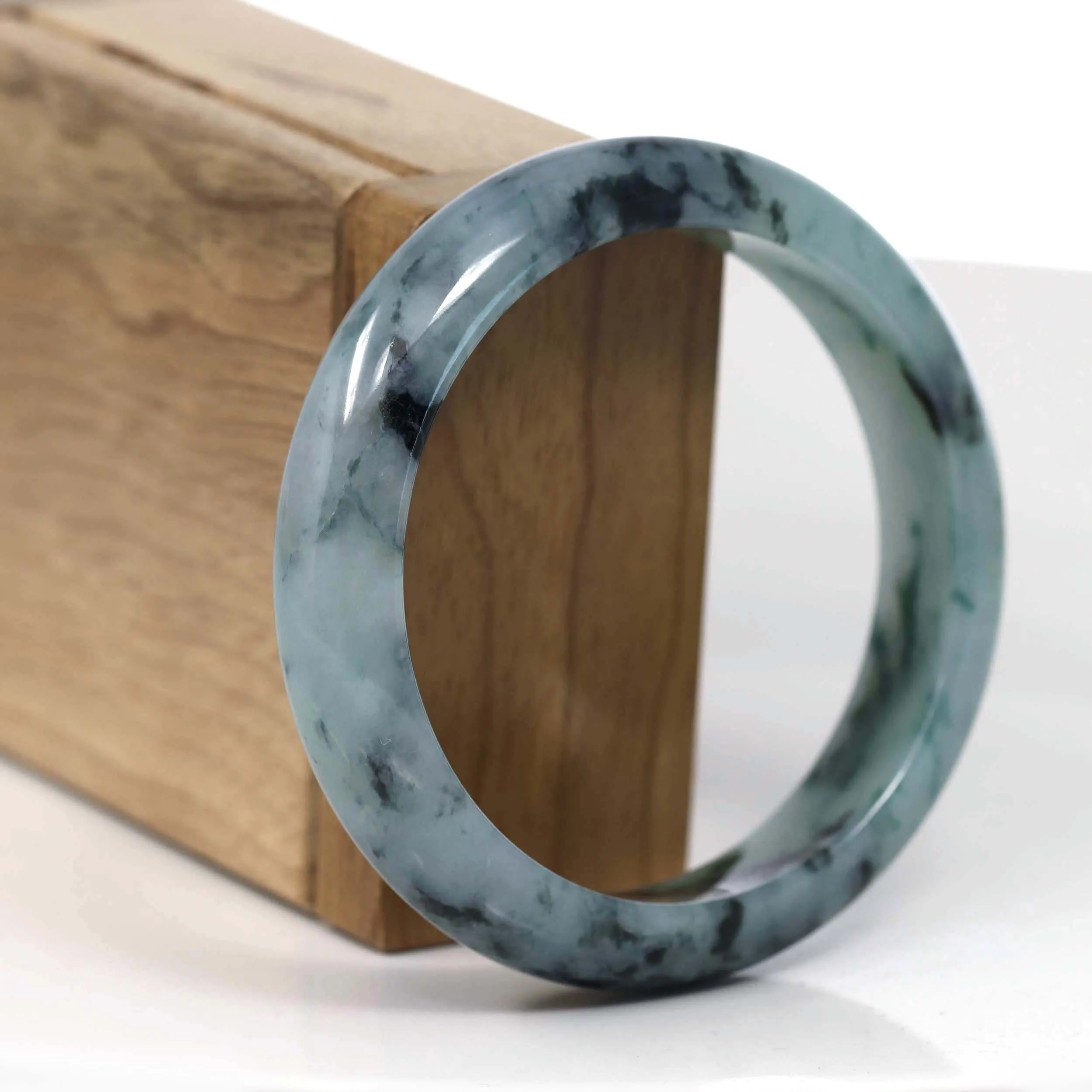 RealJade® Co. Natural Burmese Blue-green Jadeite Jade Bangle Bracelet (57.86mm)#T141