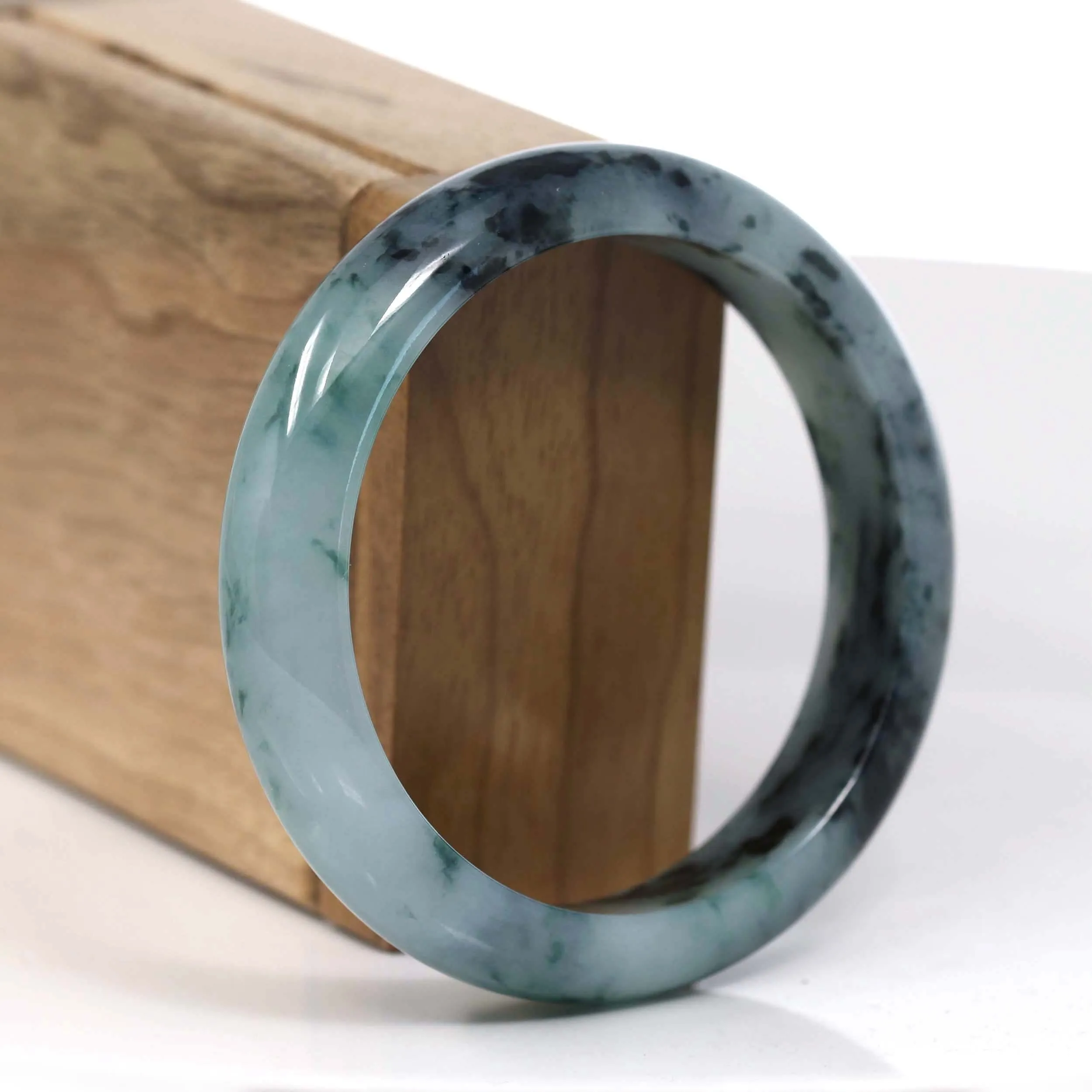 RealJade® Co. Natural Burmese Blue-green Jadeite Jade Bangle Bracelet (57.86mm)#T141