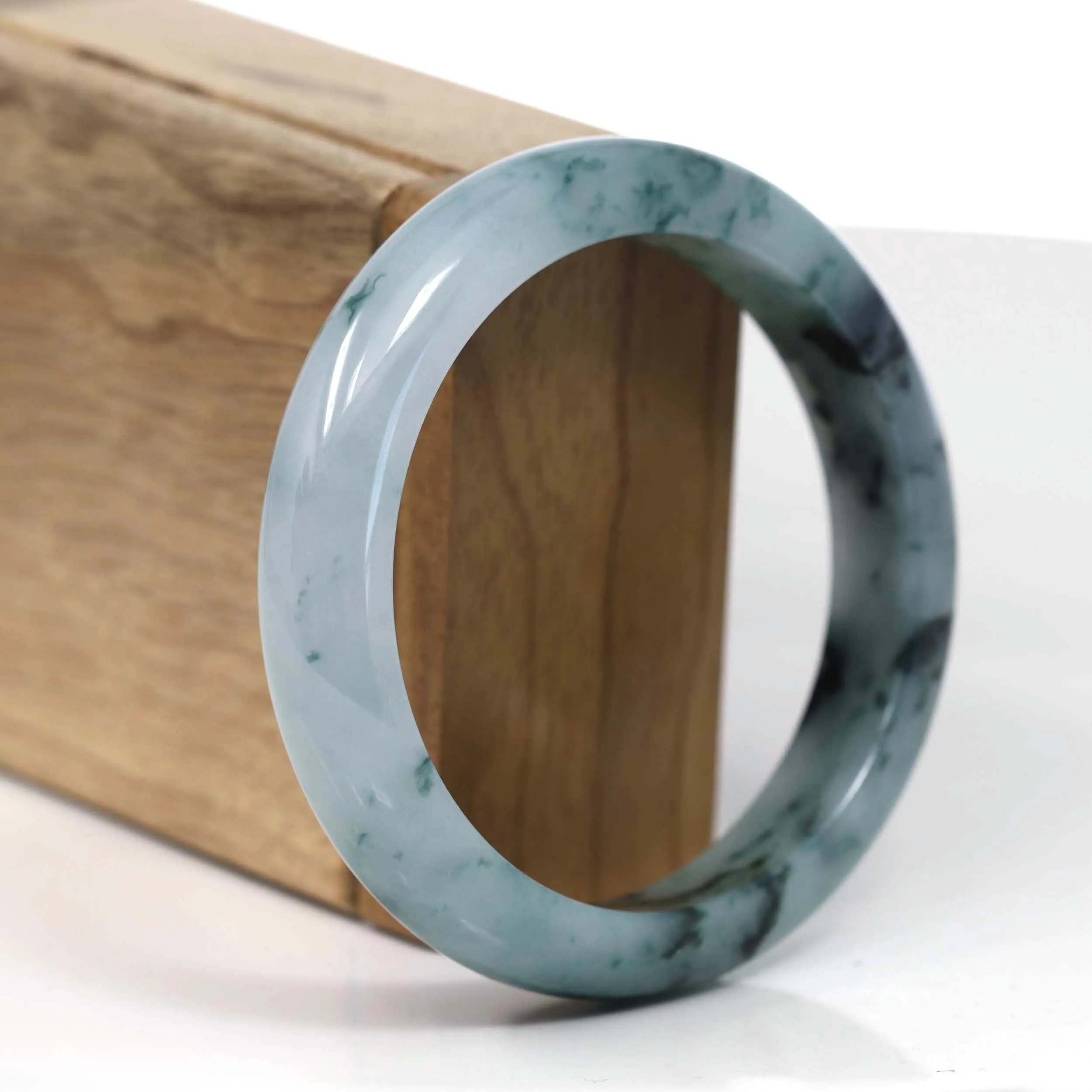 RealJade® Co. Natural Burmese Blue-green Jadeite Jade Bangle Bracelet (58.03mm)#T149