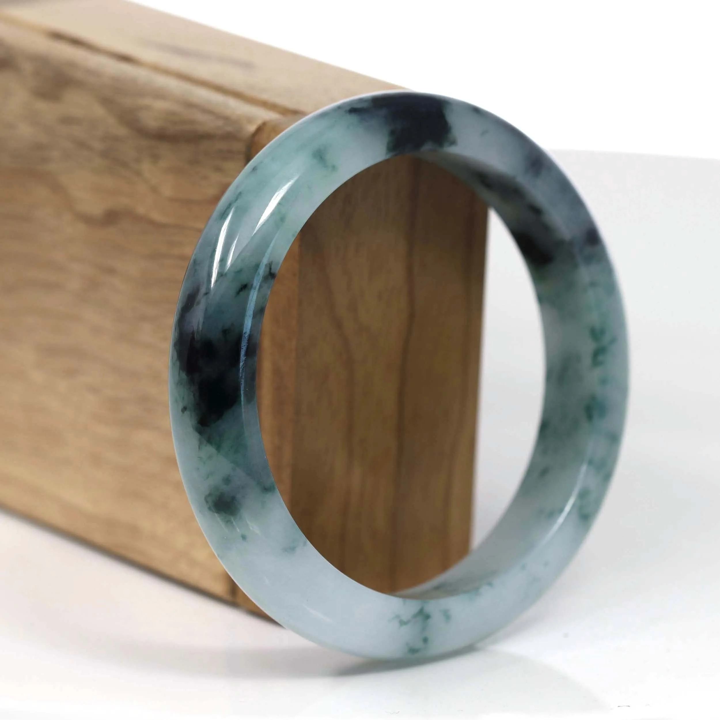 RealJade® Co. Natural Burmese Blue-green Jadeite Jade Bangle Bracelet (58.03mm)#T149