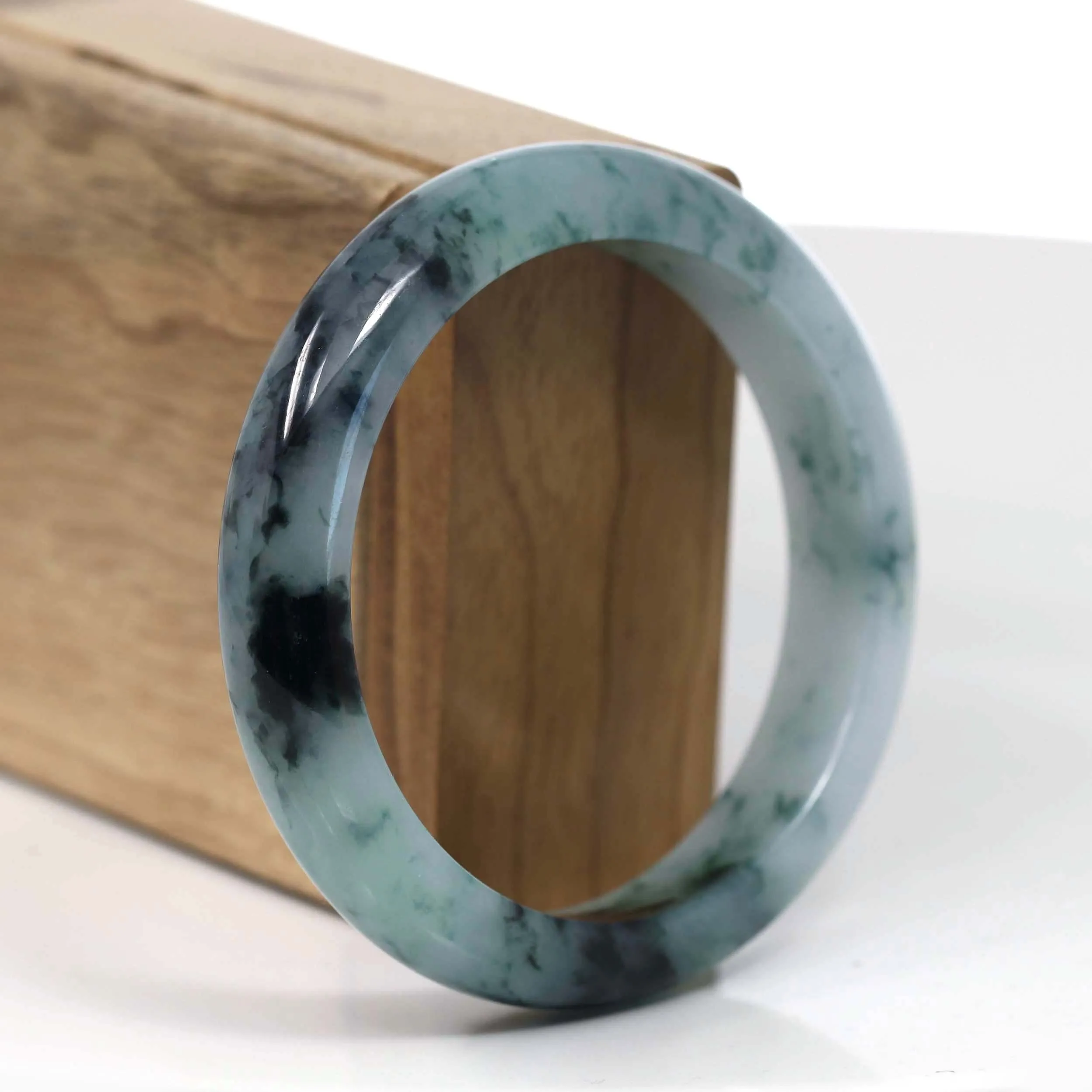 RealJade® Co. Natural Burmese Blue-green Jadeite Jade Bangle Bracelet (58.03mm)#T149