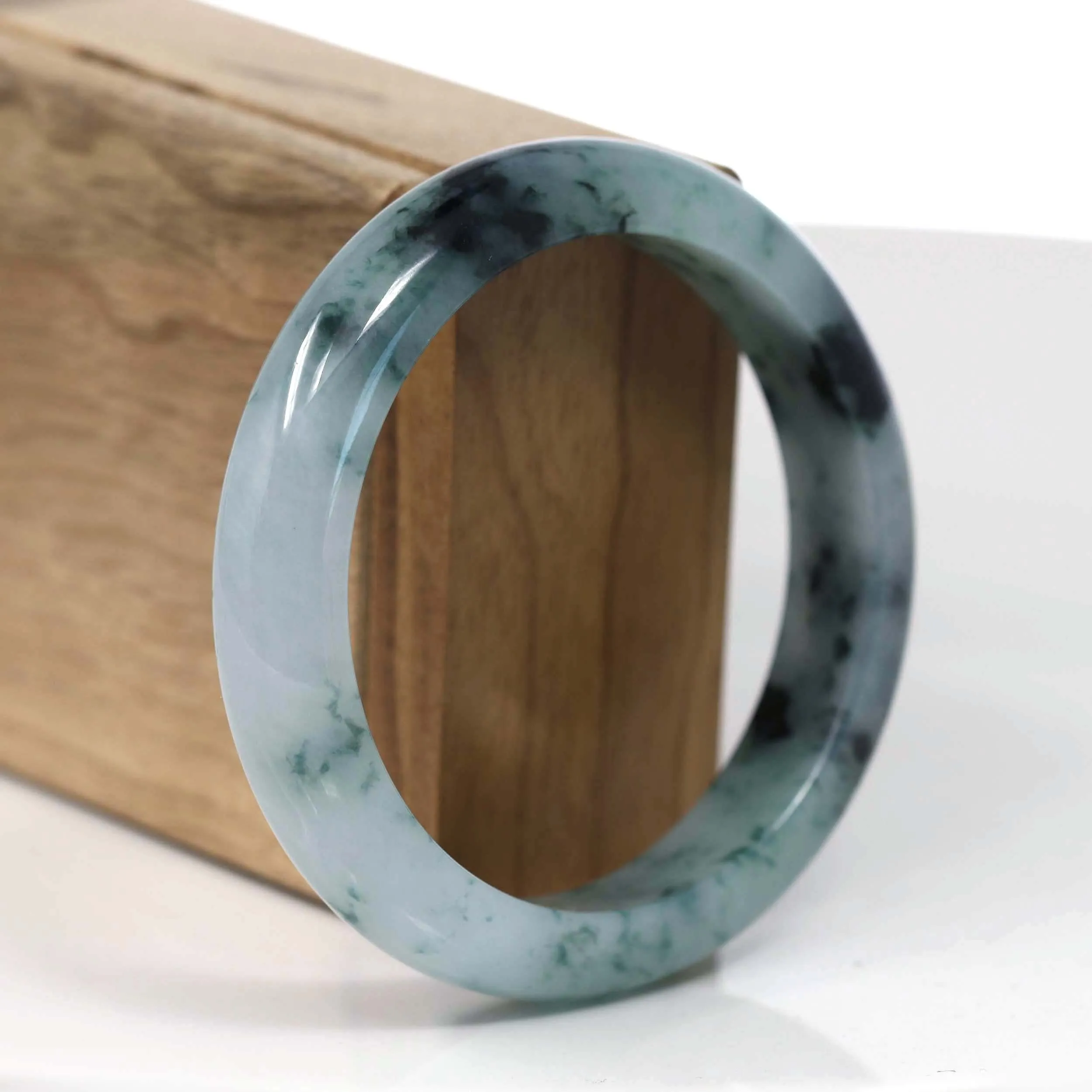RealJade® Co. Natural Burmese Blue-green Jadeite Jade Bangle Bracelet (58.03mm)#T149