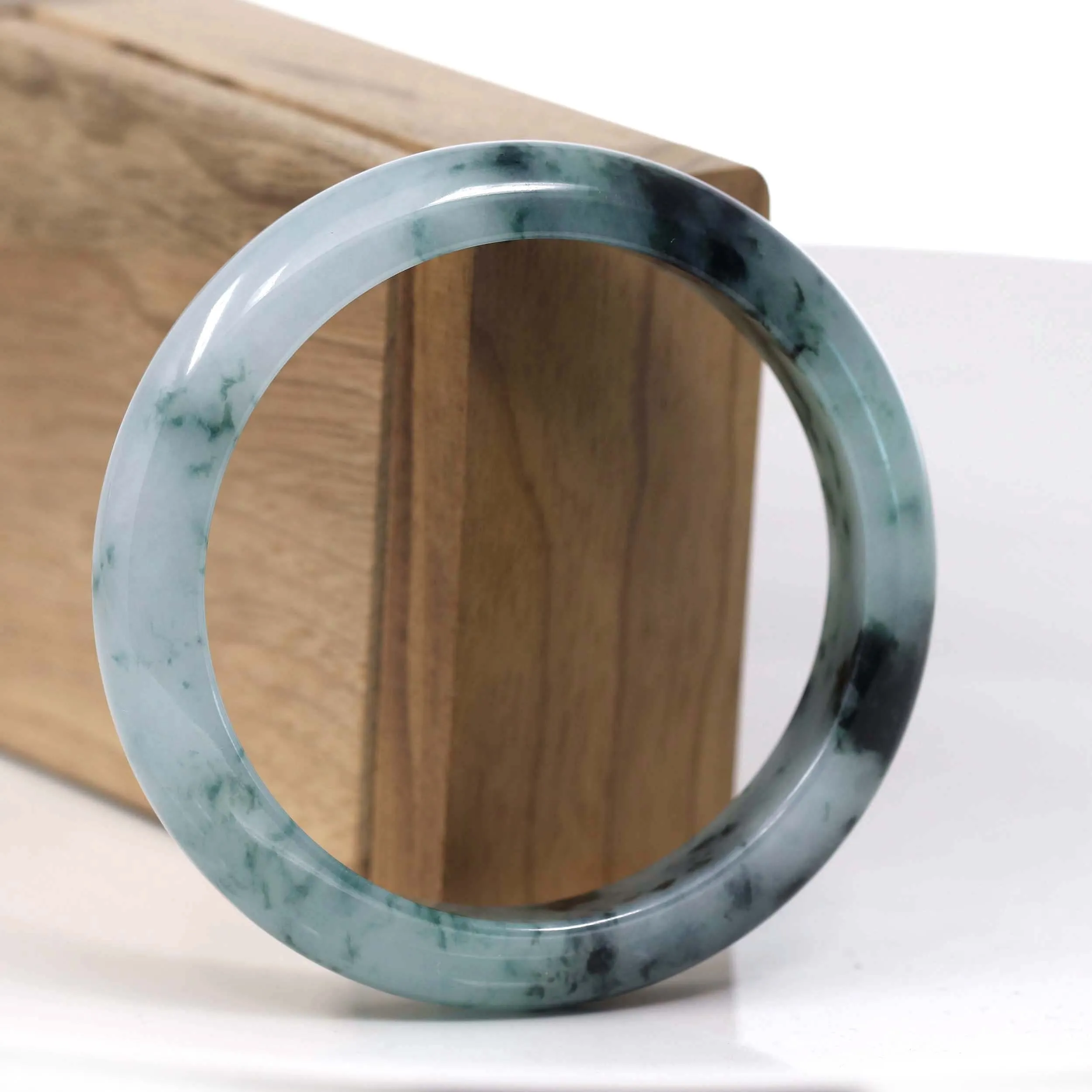 RealJade® Co. Natural Burmese Blue-green Jadeite Jade Bangle Bracelet (58.03mm)#T149