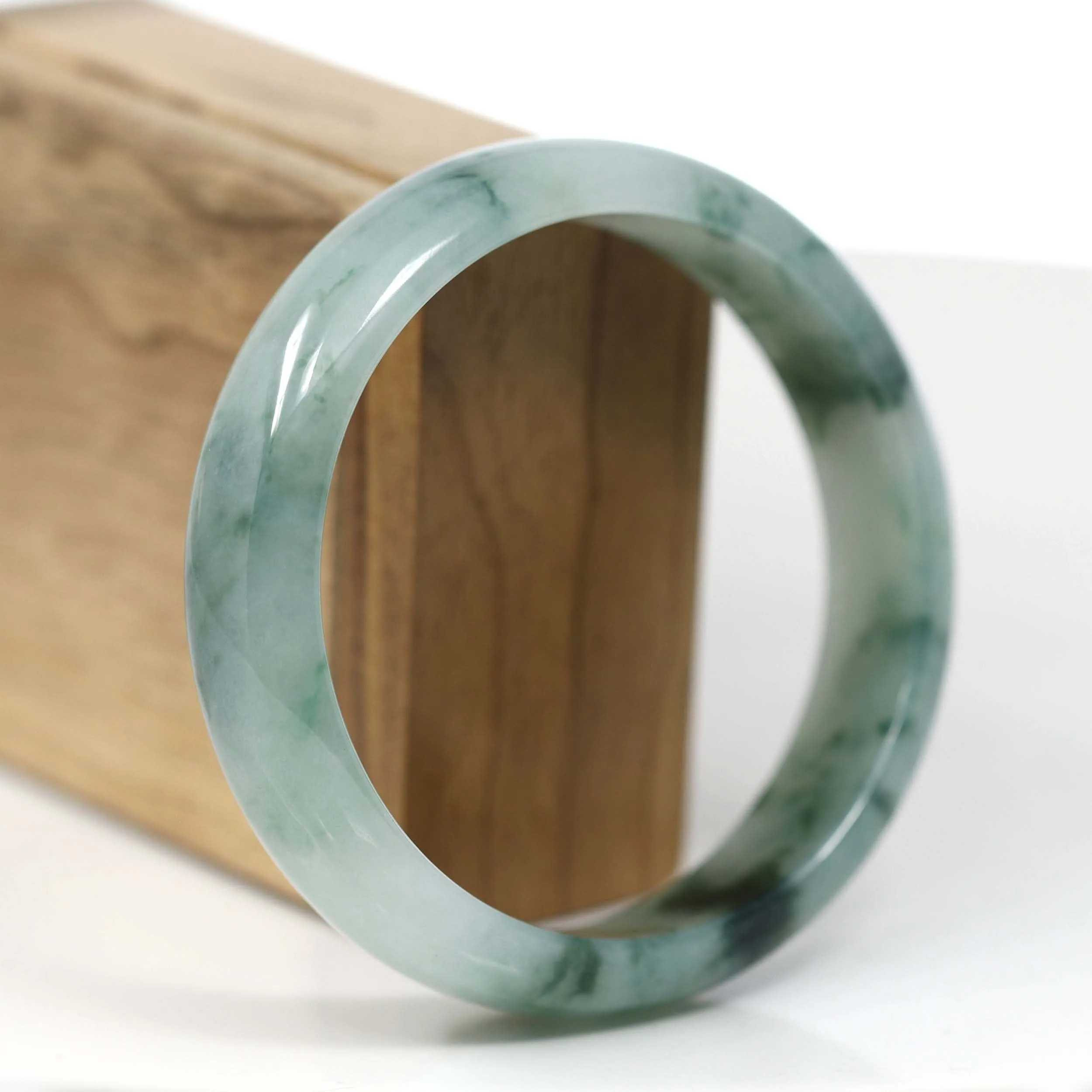 RealJade® Co. "Classic Bangle" Ice Blue Green Natural Burmese Jadeite Jade Bangle (62.42 mm) T178