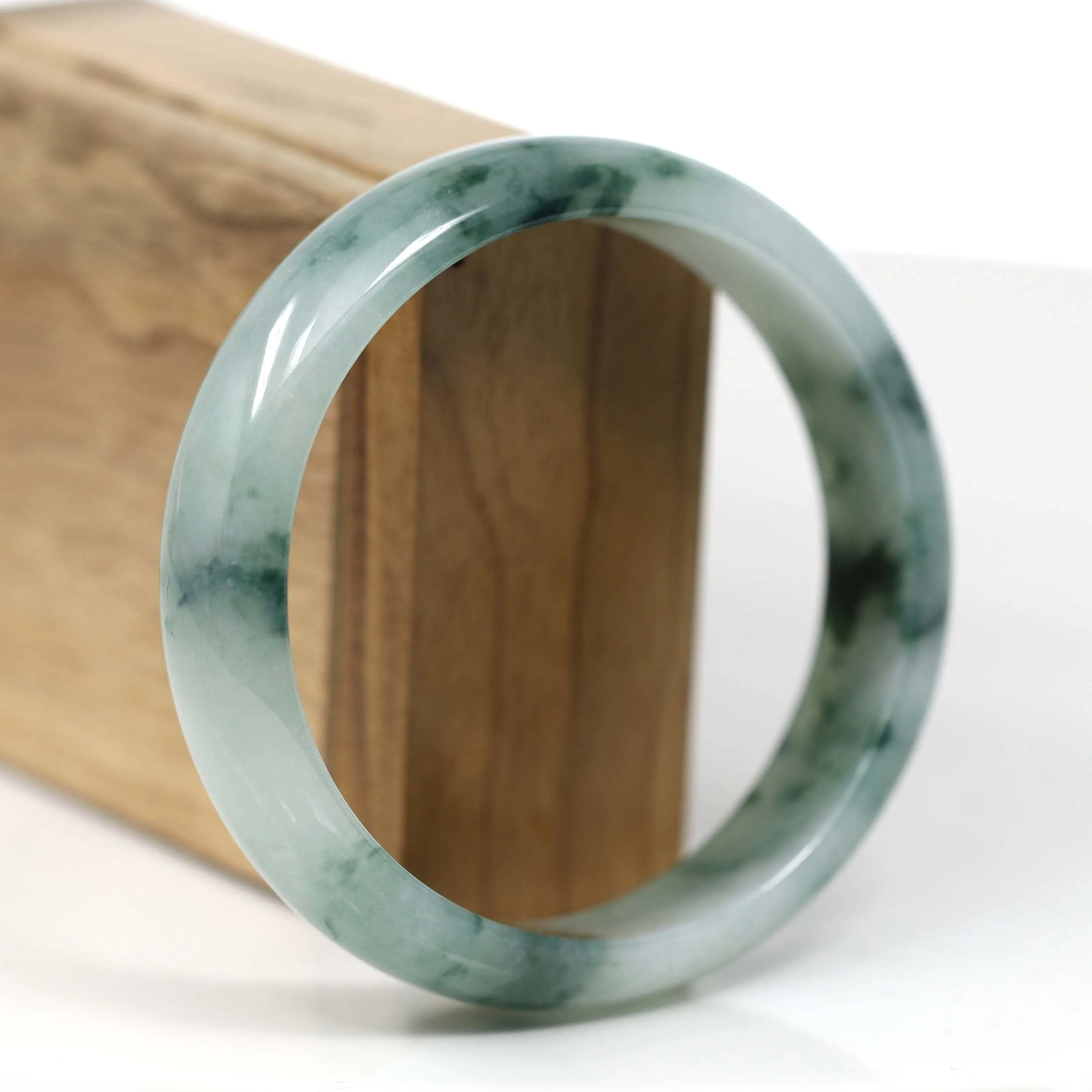 RealJade® Co. "Classic Bangle" Ice Blue Green Natural Burmese Jadeite Jade Bangle (62.42 mm) T178
