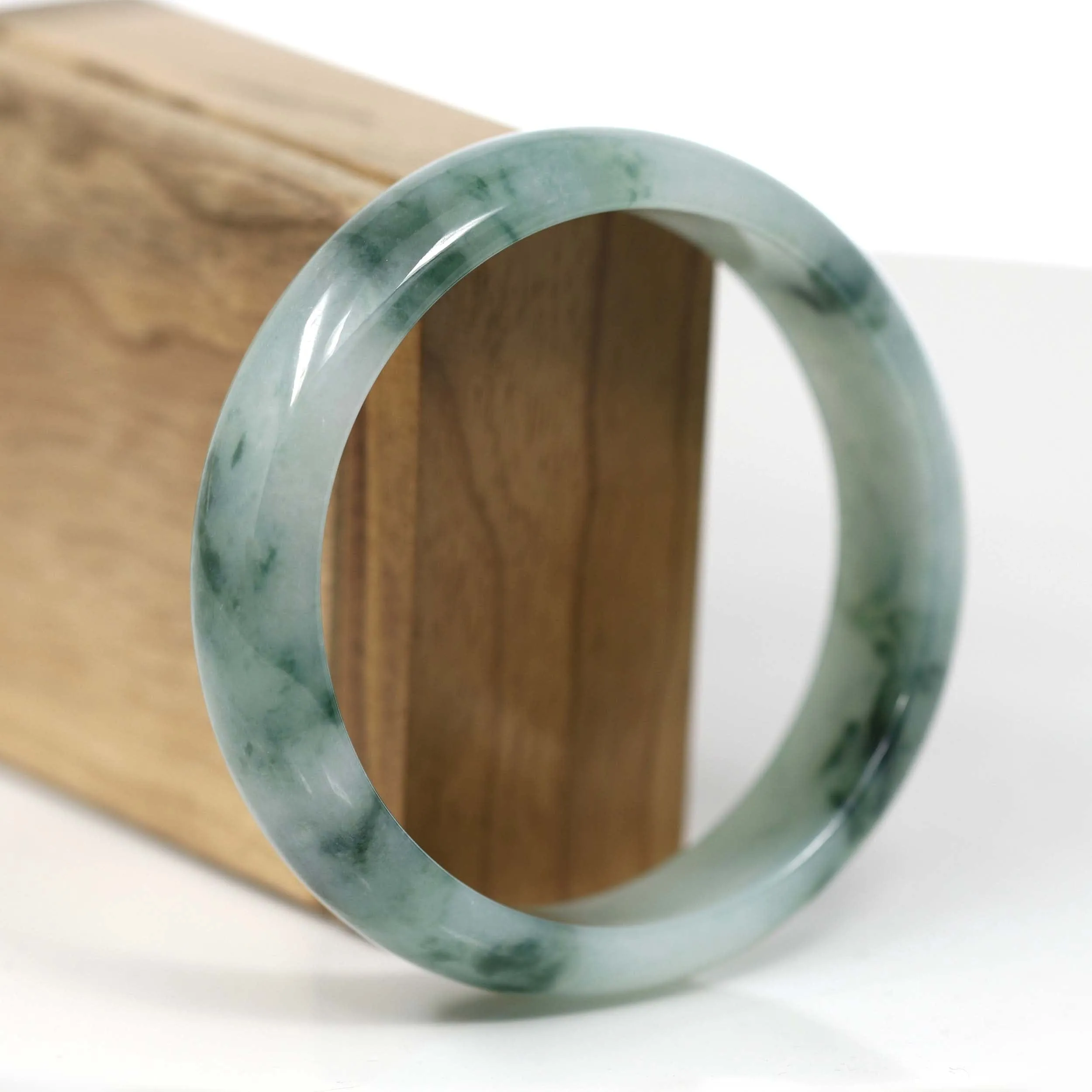 RealJade® Co. "Classic Bangle" Ice Blue Green Natural Burmese Jadeite Jade Bangle (62.42 mm) T178