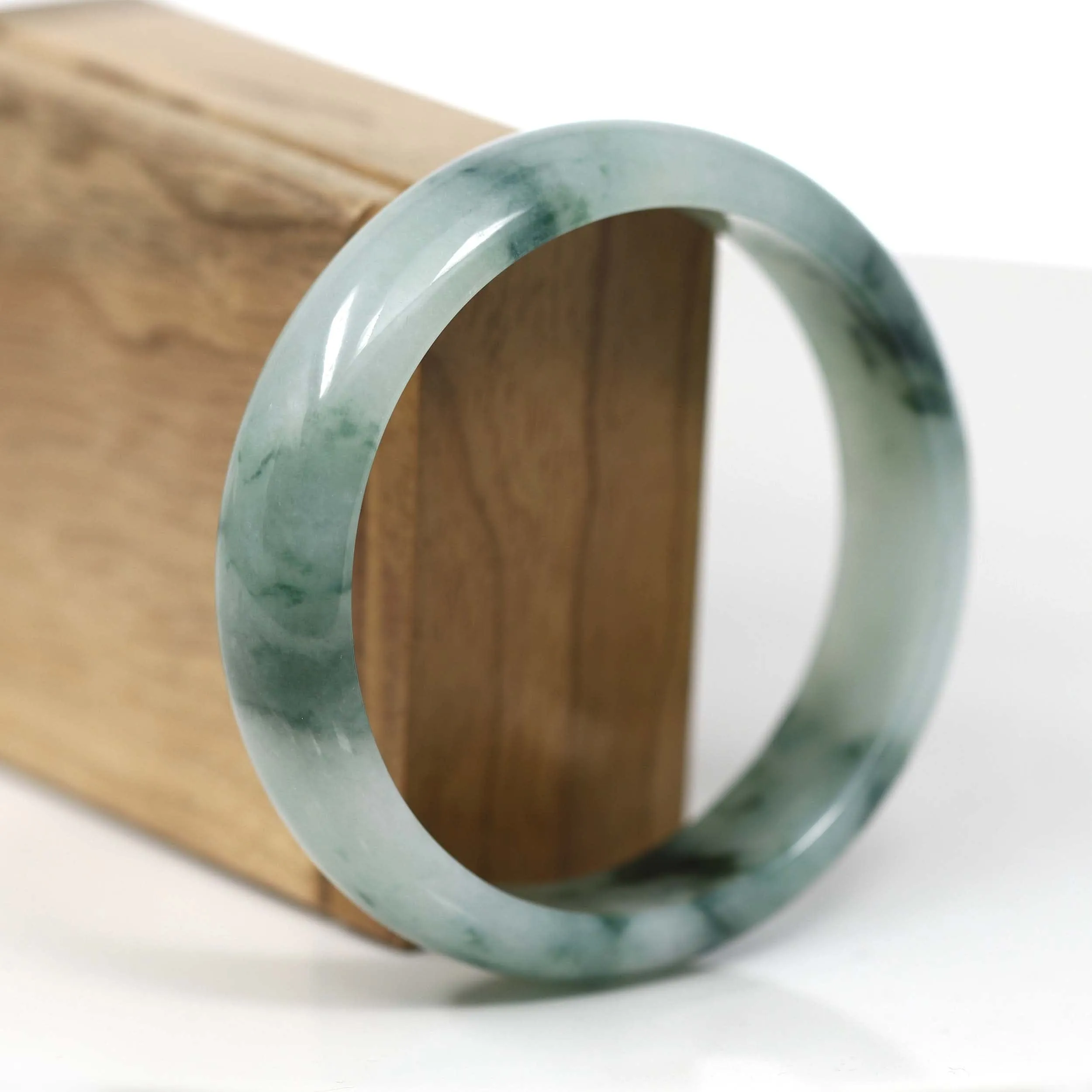 RealJade® Co. "Classic Bangle" Ice Blue Green Natural Burmese Jadeite Jade Bangle (62.42 mm) T178