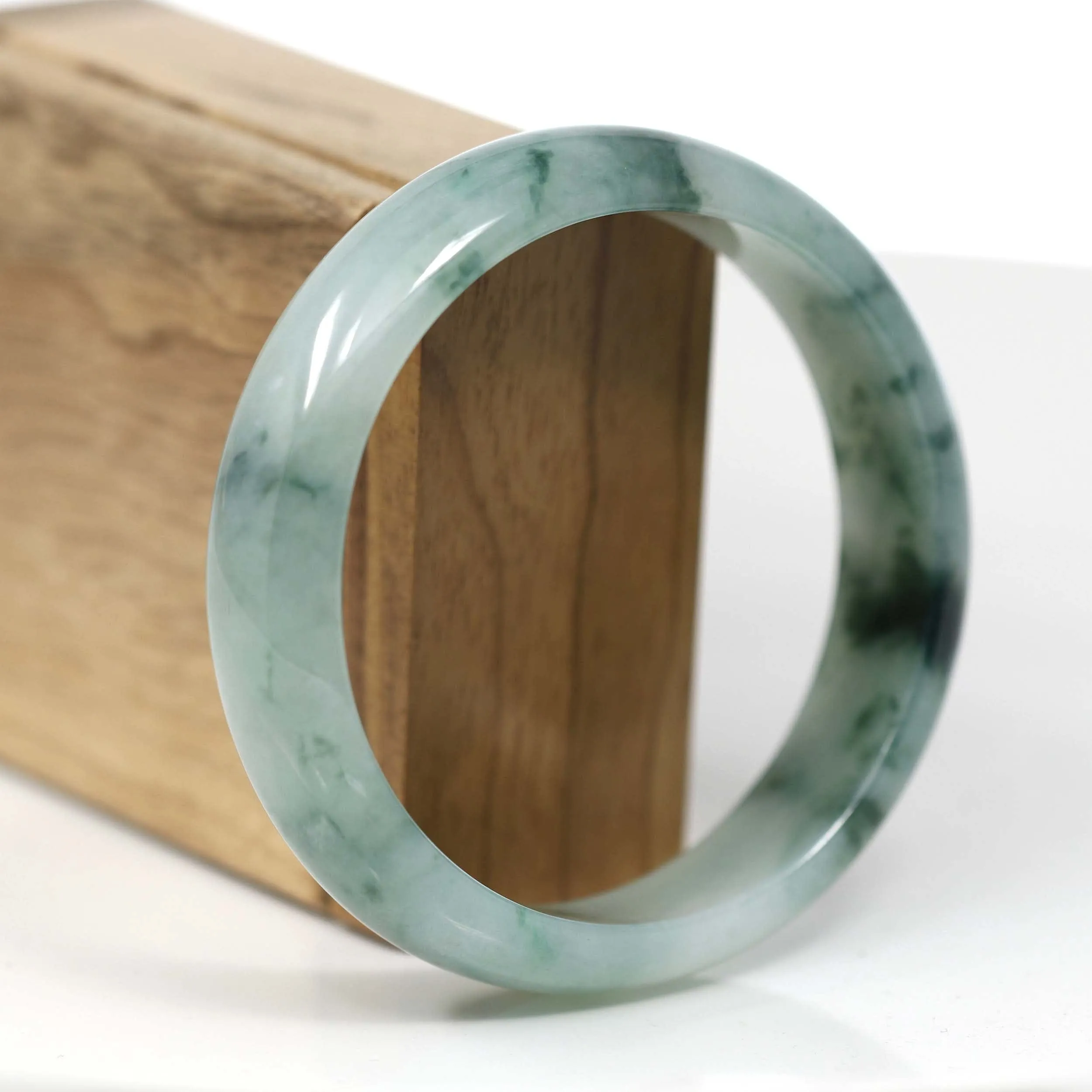 RealJade® Co. "Classic Bangle" Ice Blue Green Natural Burmese Jadeite Jade Bangle (62.42 mm) T178