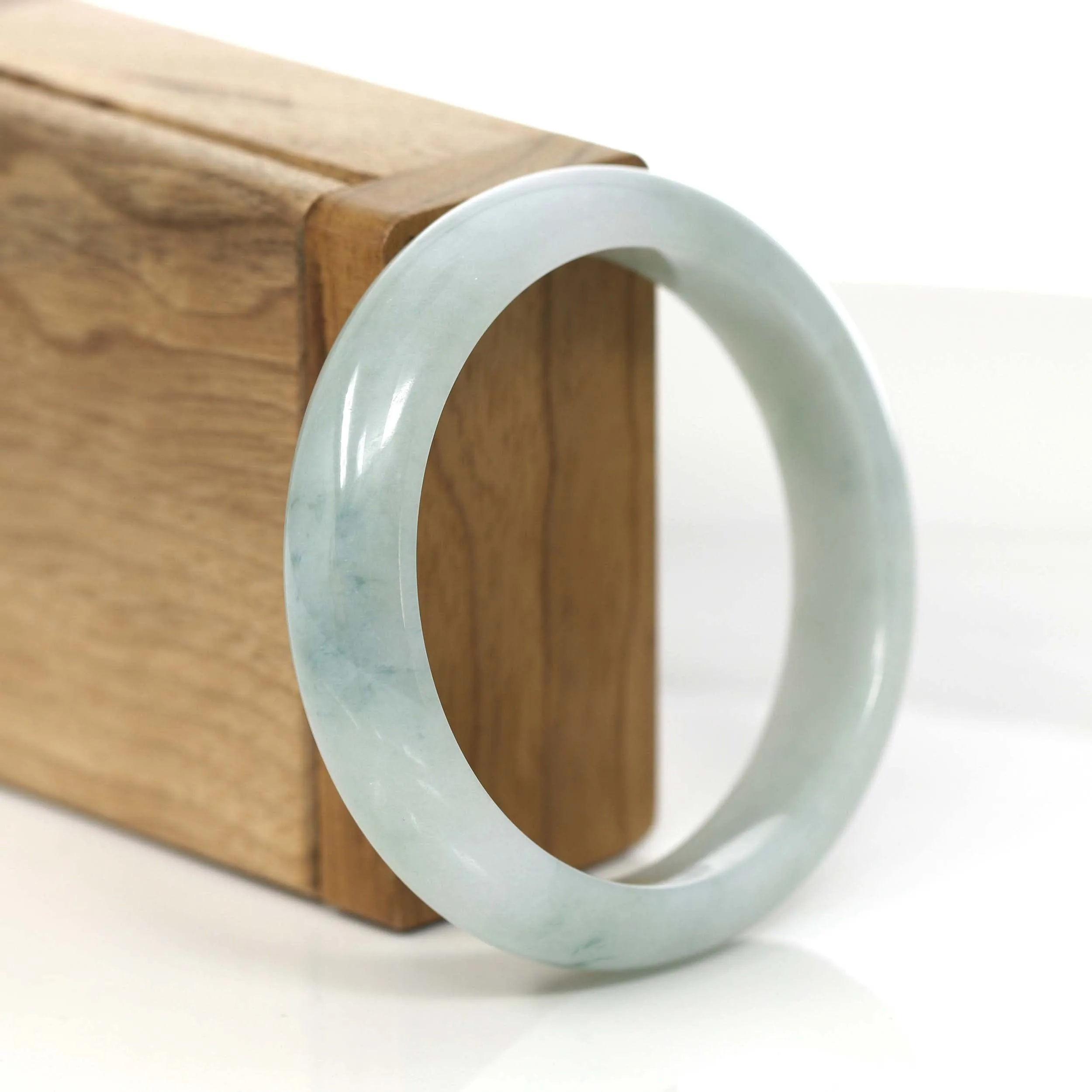 RealJade® Co. "Princess Half Round" Blue-Green Jadeite Jade Bangle Bracelet (56.07 mm) #797