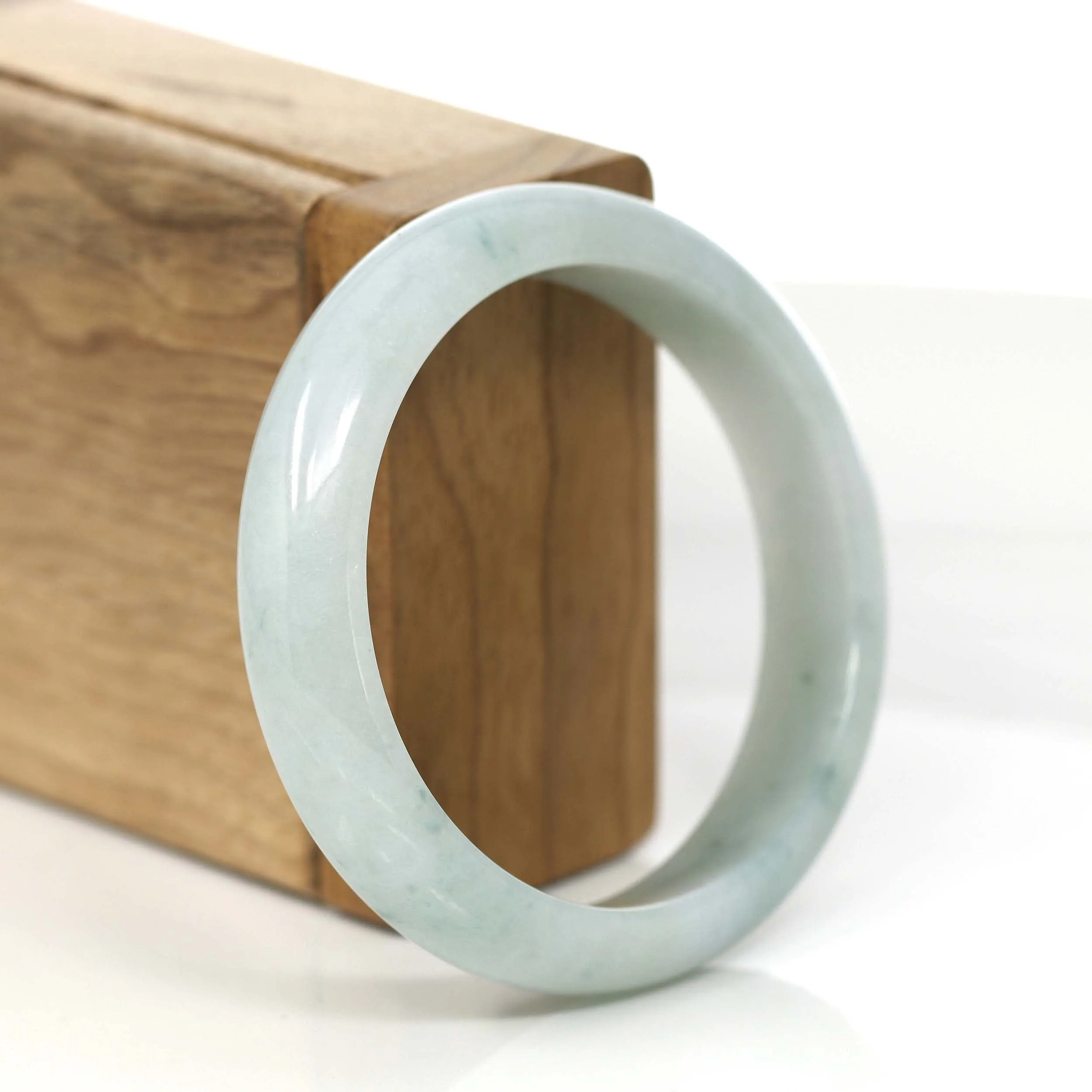 RealJade® Co. "Princess Half Round" Blue-Green Jadeite Jade Bangle Bracelet (56.07 mm) #797