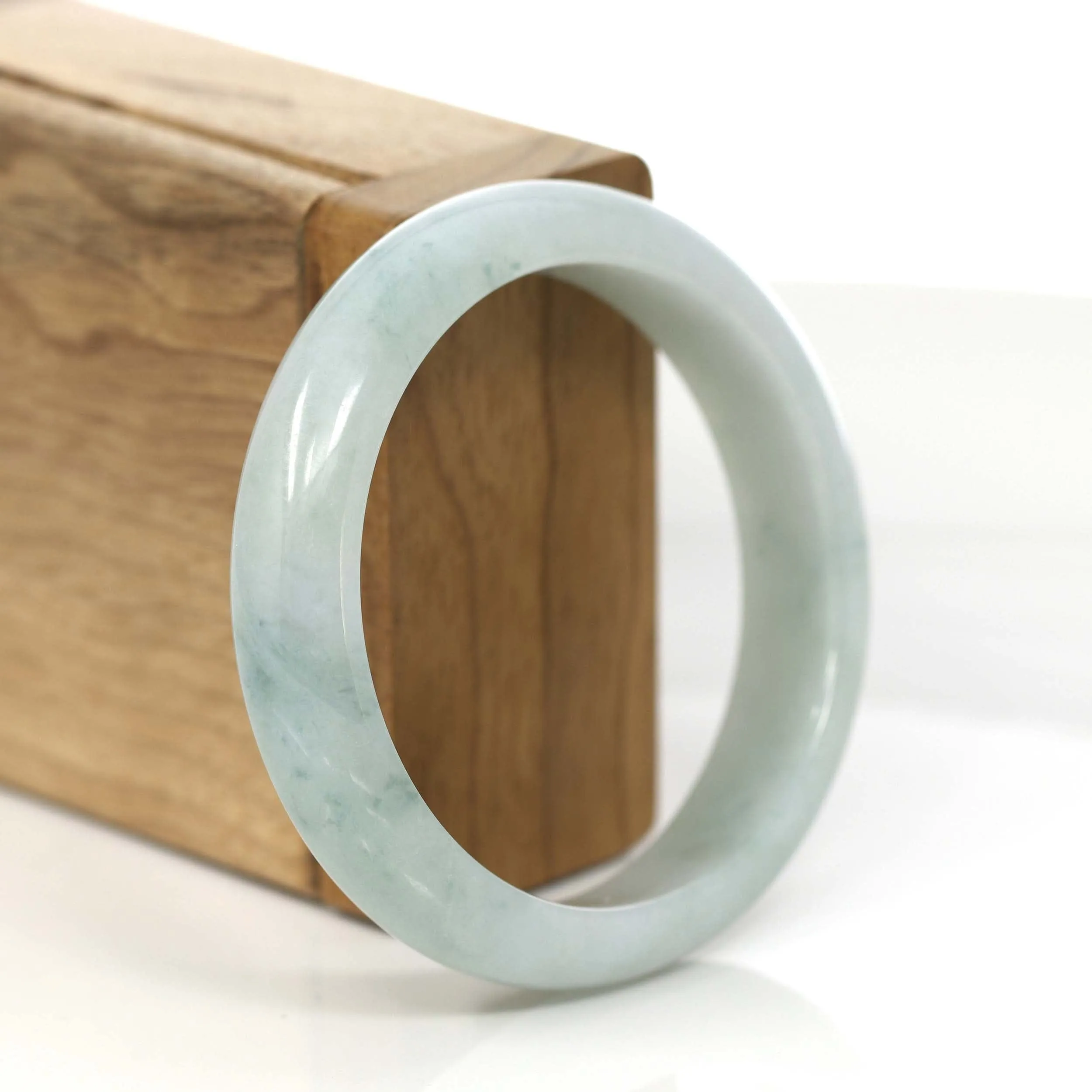 RealJade® Co. "Princess Half Round" Blue-Green Jadeite Jade Bangle Bracelet (56.07 mm) #797