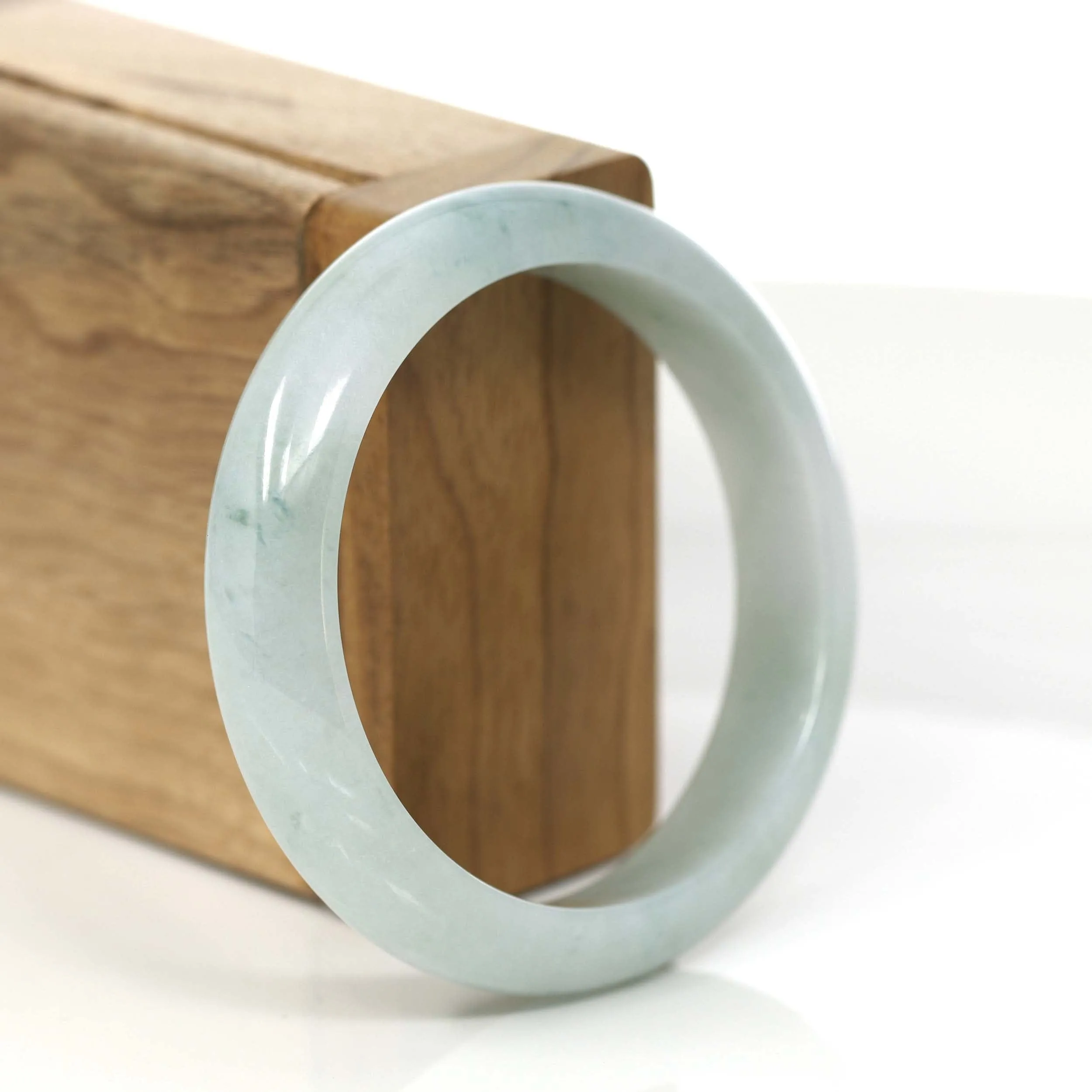 RealJade® Co. "Princess Half Round" Blue-Green Jadeite Jade Bangle Bracelet (56.07 mm) #797