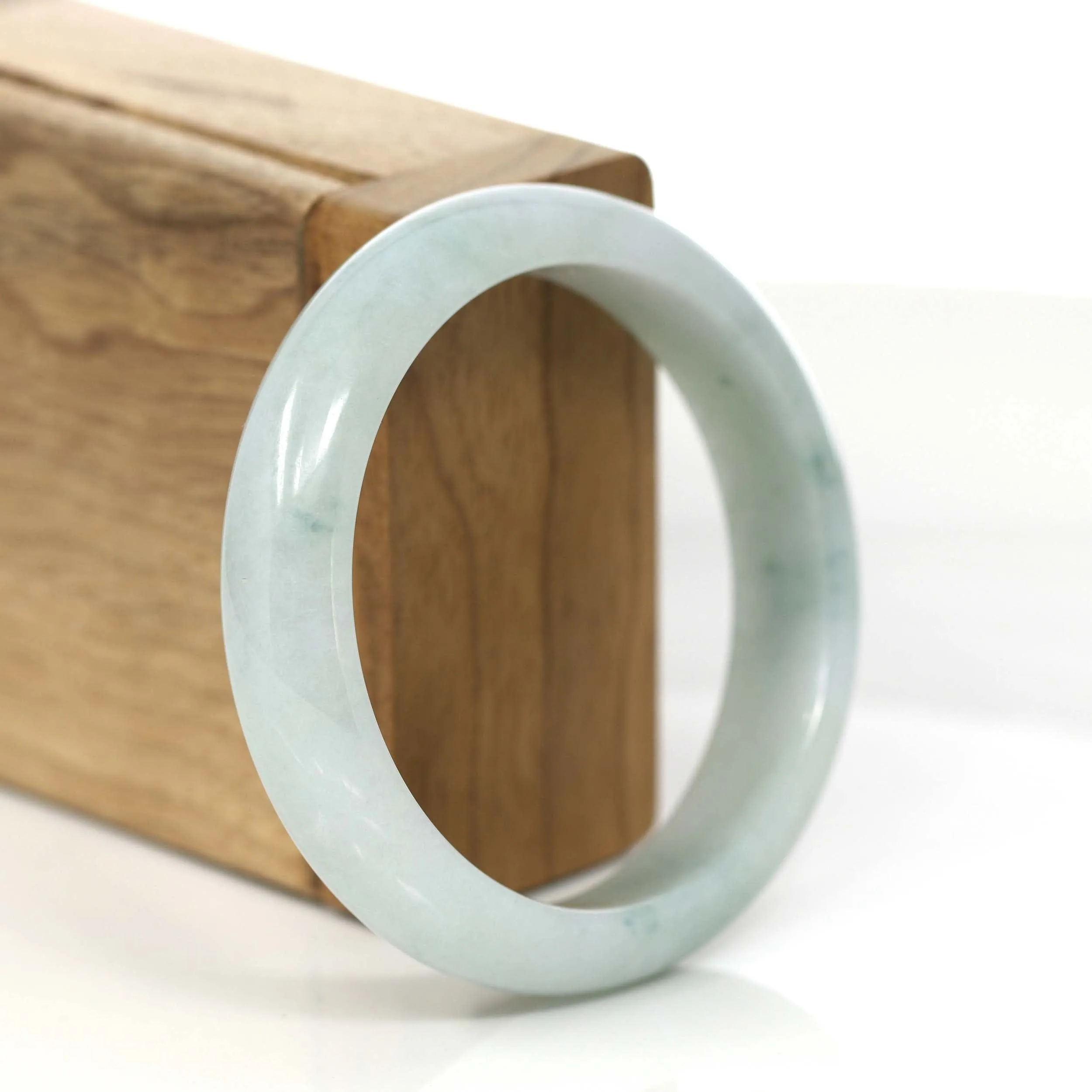 RealJade® Co. "Princess Half Round" Blue-Green Jadeite Jade Bangle Bracelet (56.07 mm) #797