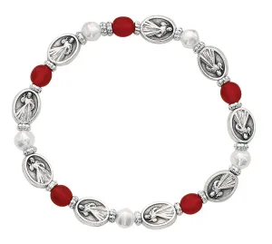 RED & PEARL DIVINE MERCY STRETCH BRACELET-BR731C
