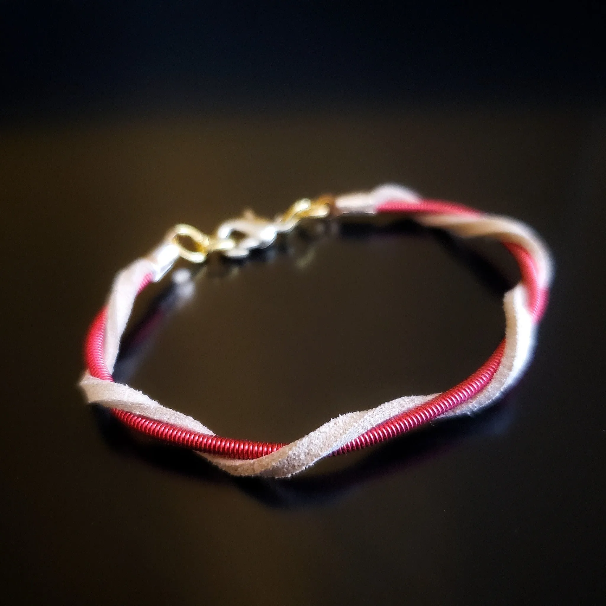 Red Harp String and Genuine Suede Clasp Style Bracelet