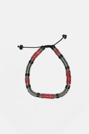 Red Jade   Onyx   Steel Disks Beaded Bracelet
