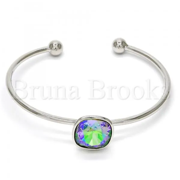 Rhodium Plated Individual Bangle, with Swarovski Crystals, Rhodium Tone