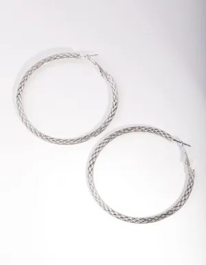 Rhodium Snake Pattern Hoop Earrings