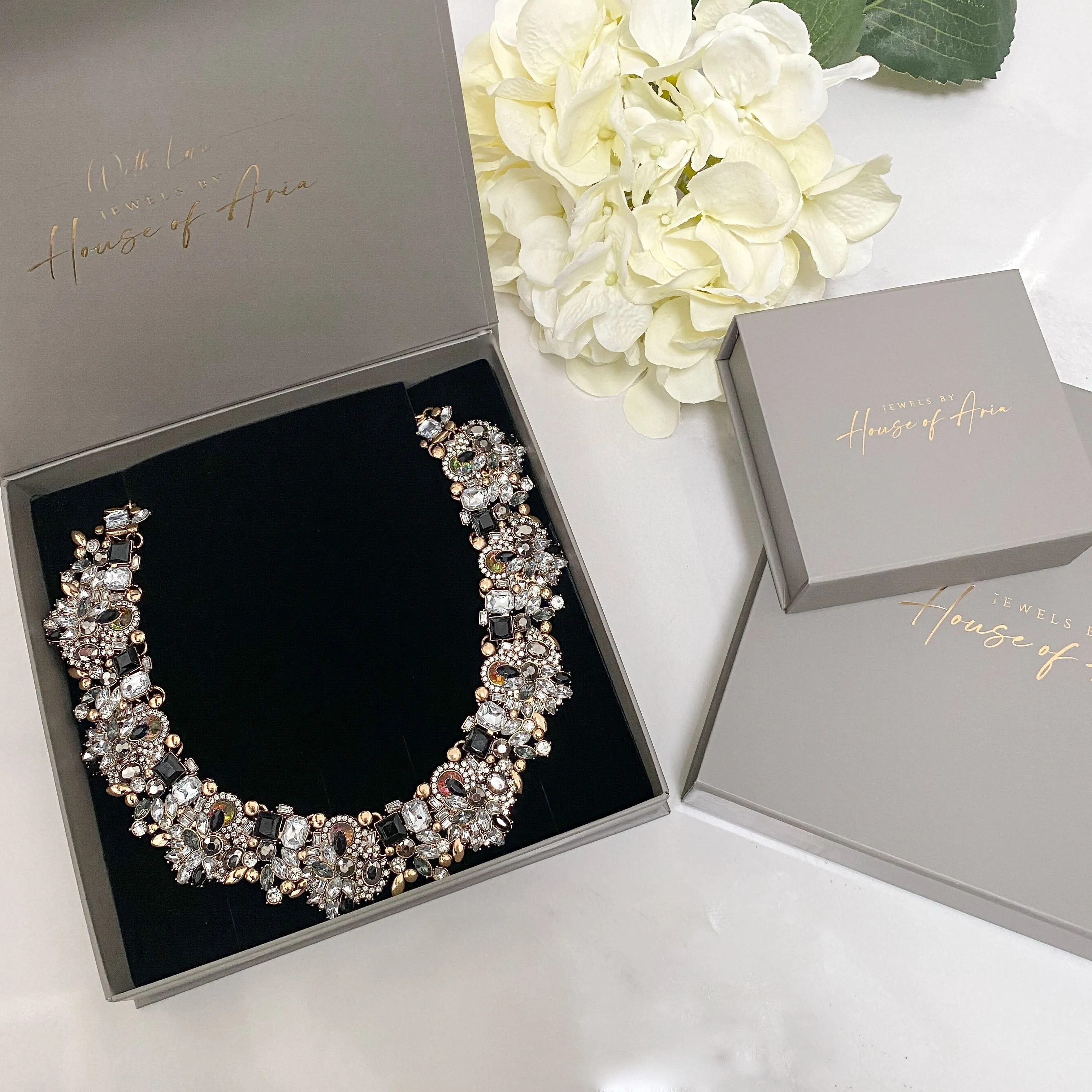 RIA Smokey Grey Choker Necklace Set