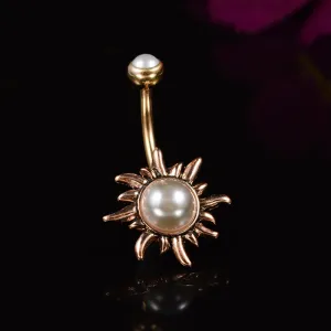 Rose Gold Sun Navel Bar with Pearl
