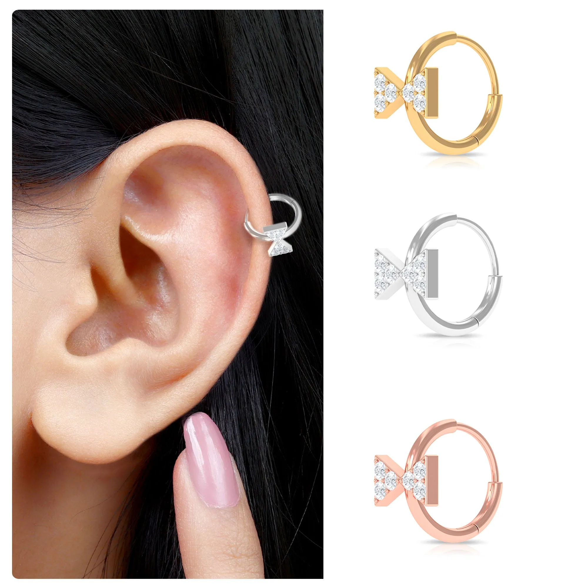 Round Cut Moissanite Bow Cartilage Hoop Earring