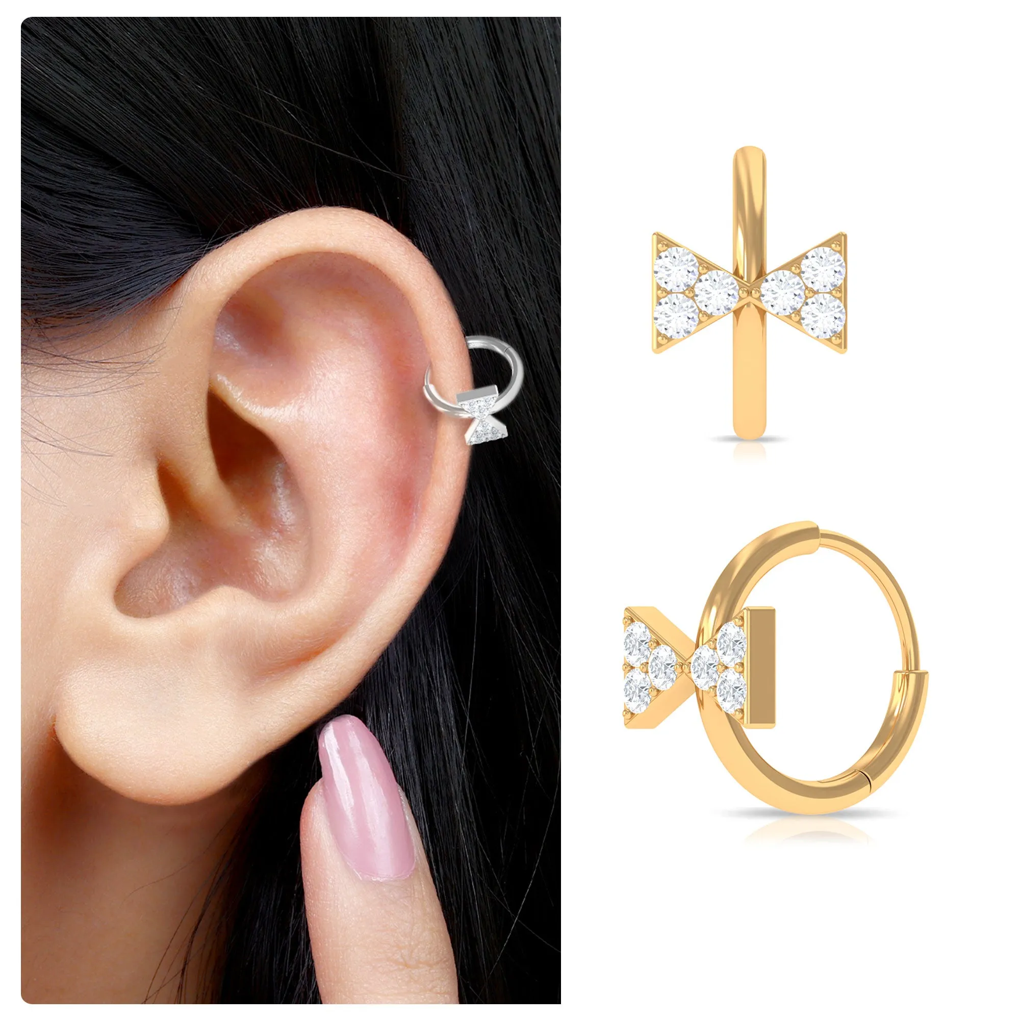 Round Cut Moissanite Bow Cartilage Hoop Earring